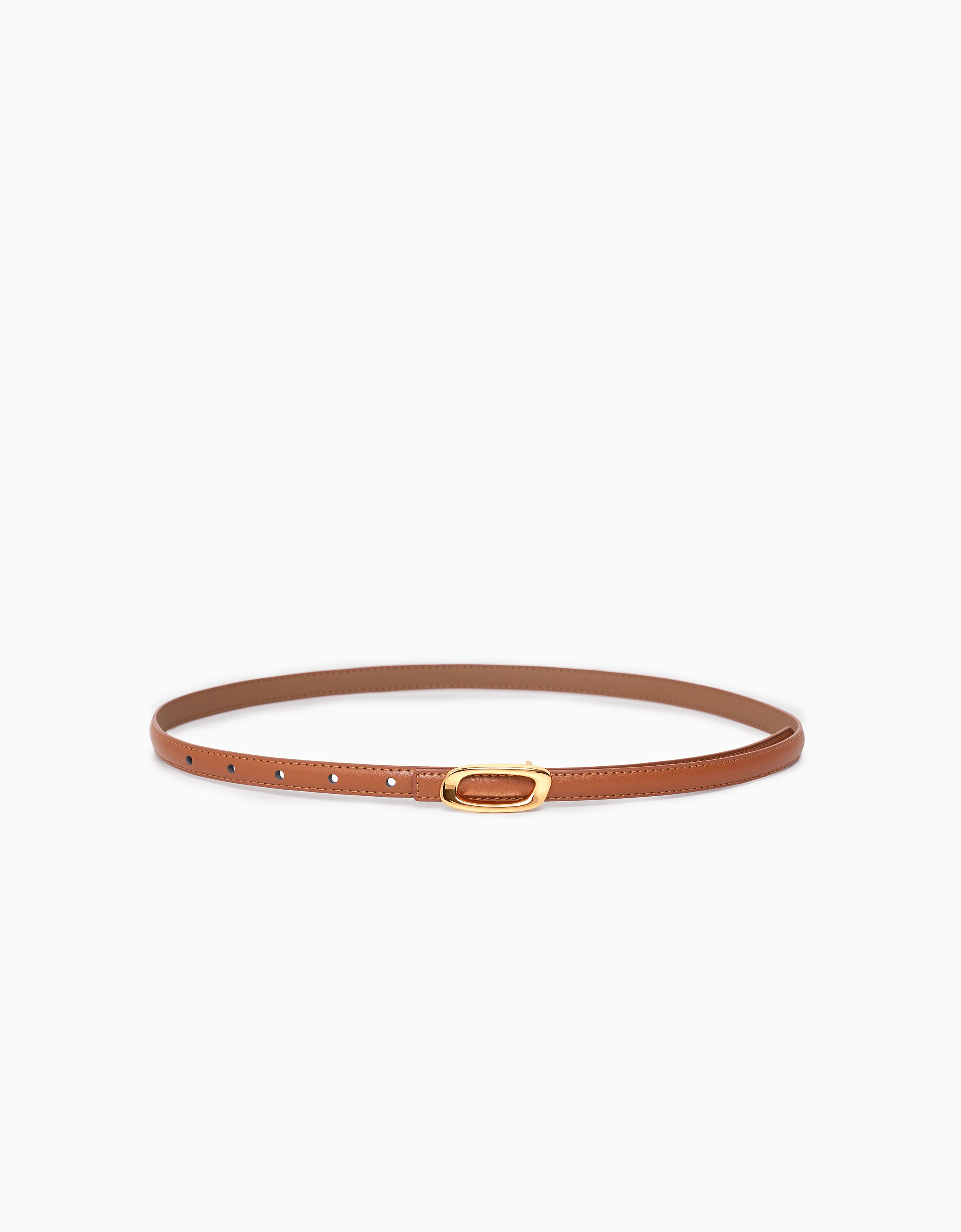 Flat Oval Buckle Thin Leather Belt - Image 4