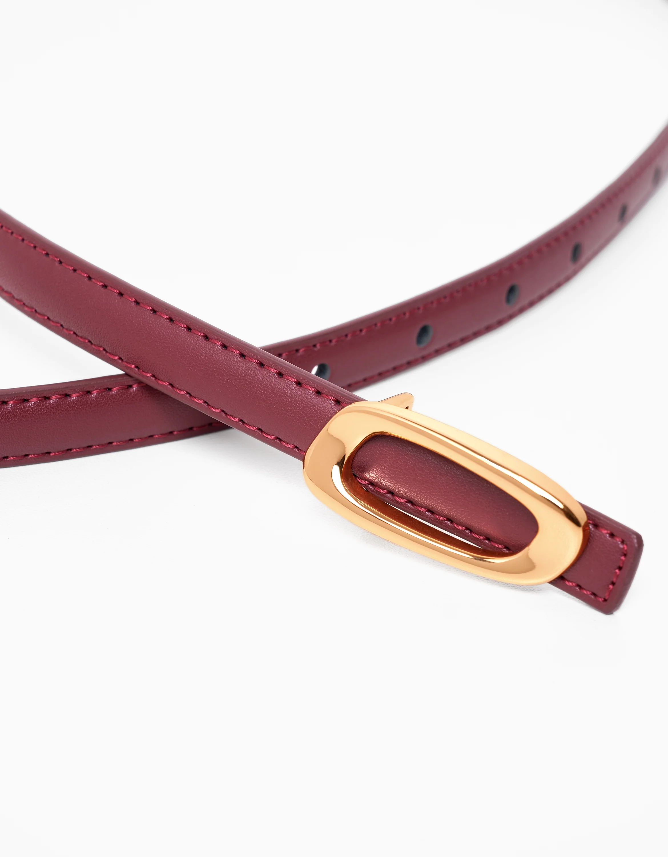 Flat Oval Buckle Thin Leather Belt - Image 8