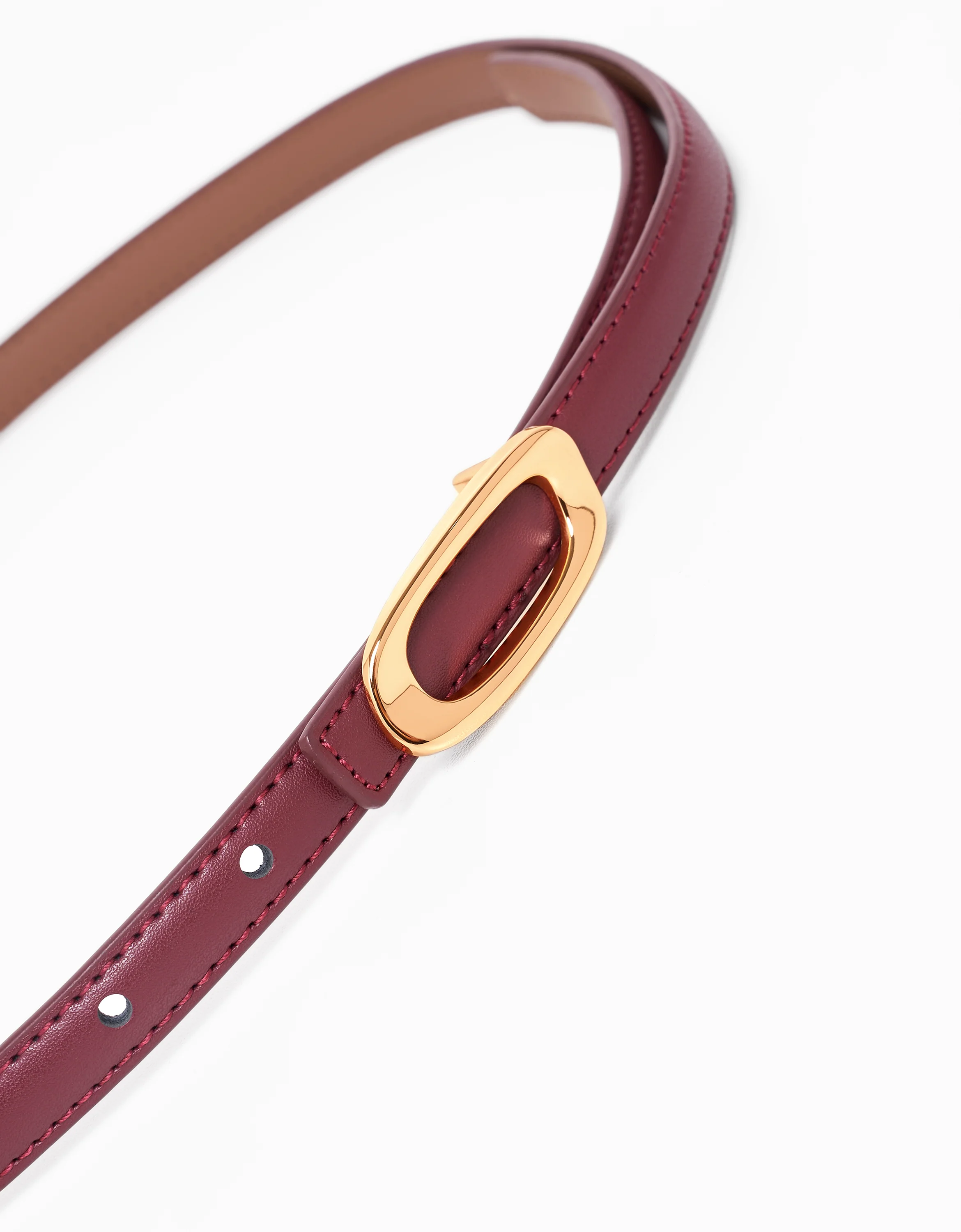 Flat Oval Buckle Thin Leather Belt - Image 9