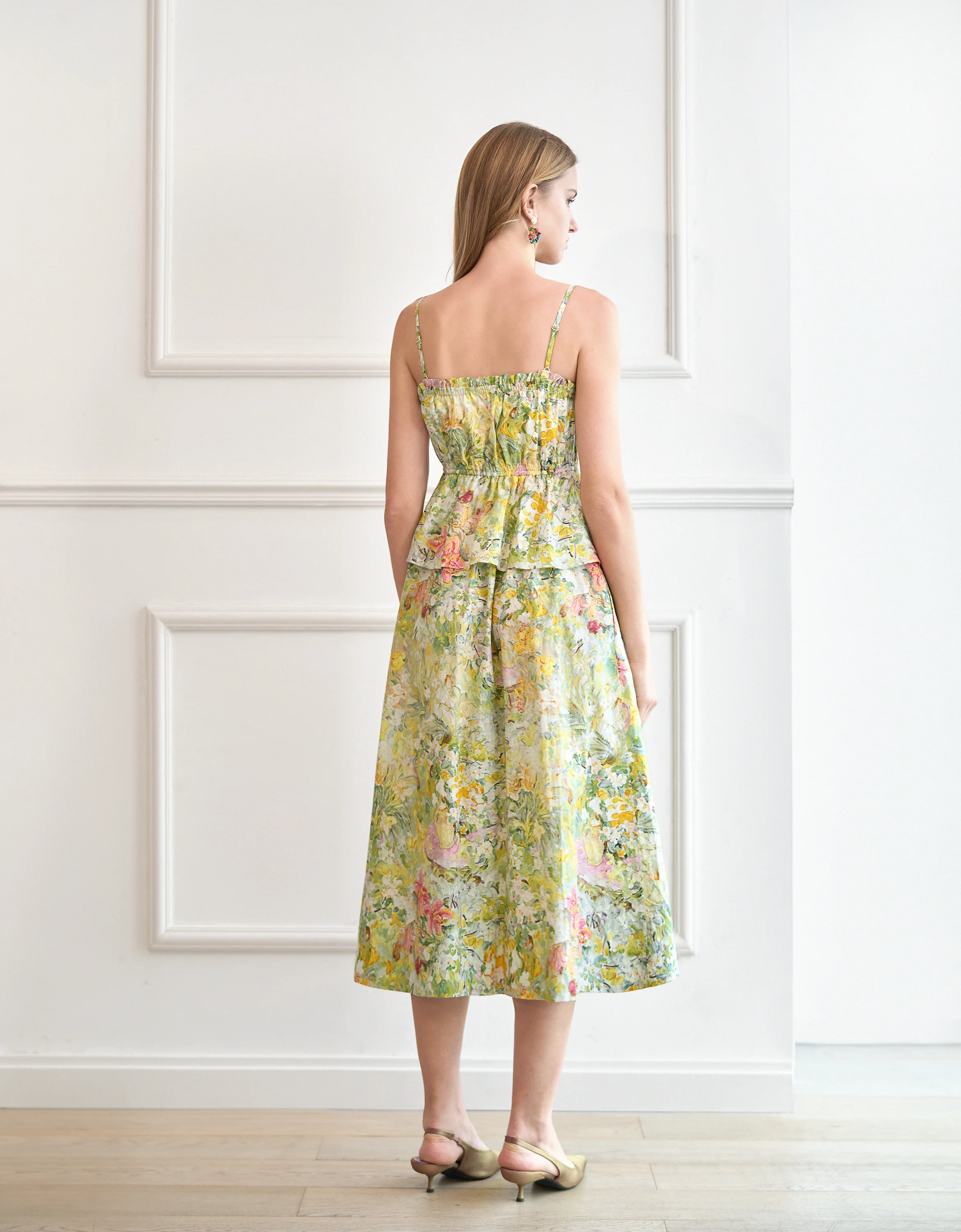 Floral Oil Paint Print Strap Midi Dress - Image 3