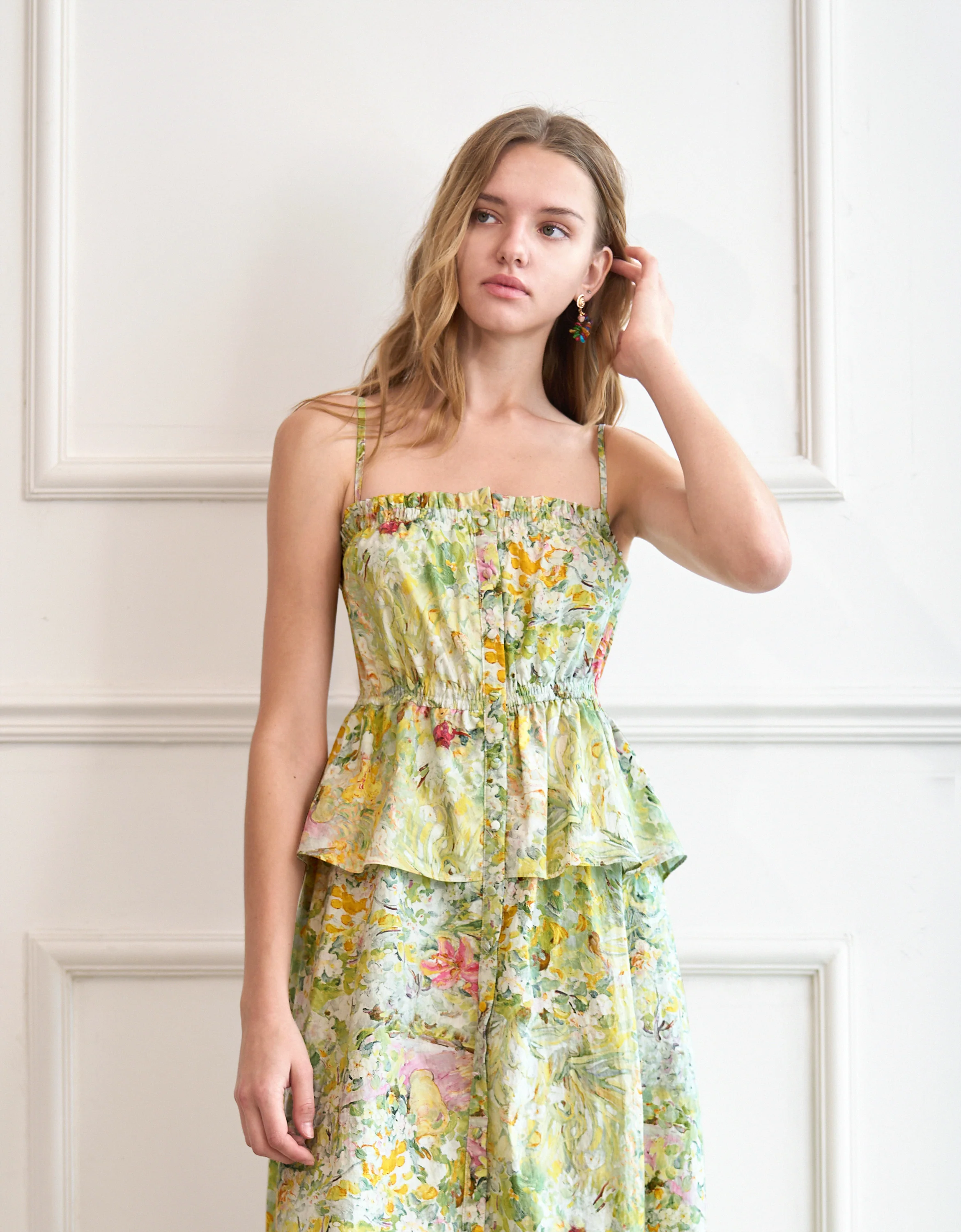 Floral Oil Paint Print Strap Midi Dress - Image 4