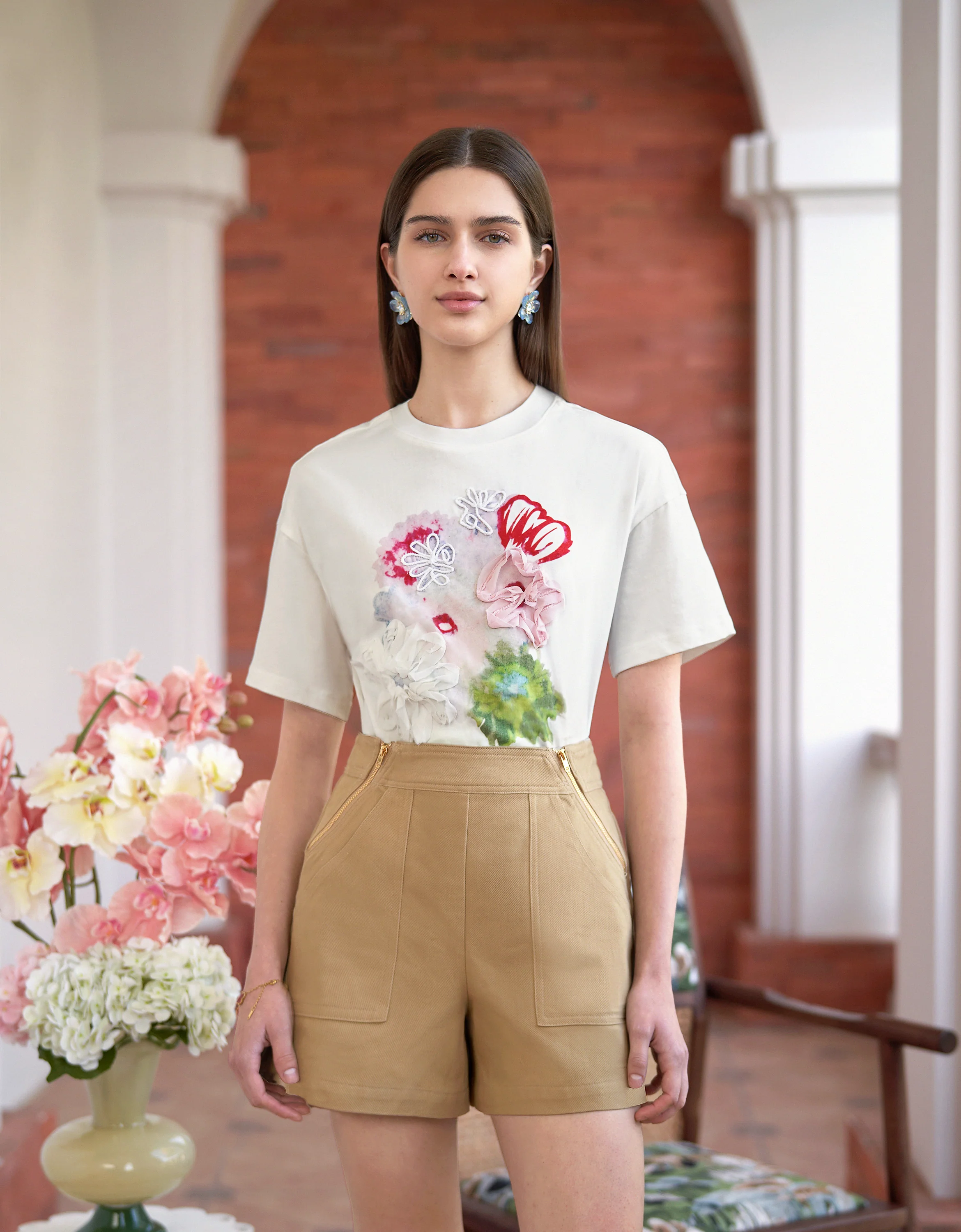 Floral Print Embroidered T-Shirt - Image 4