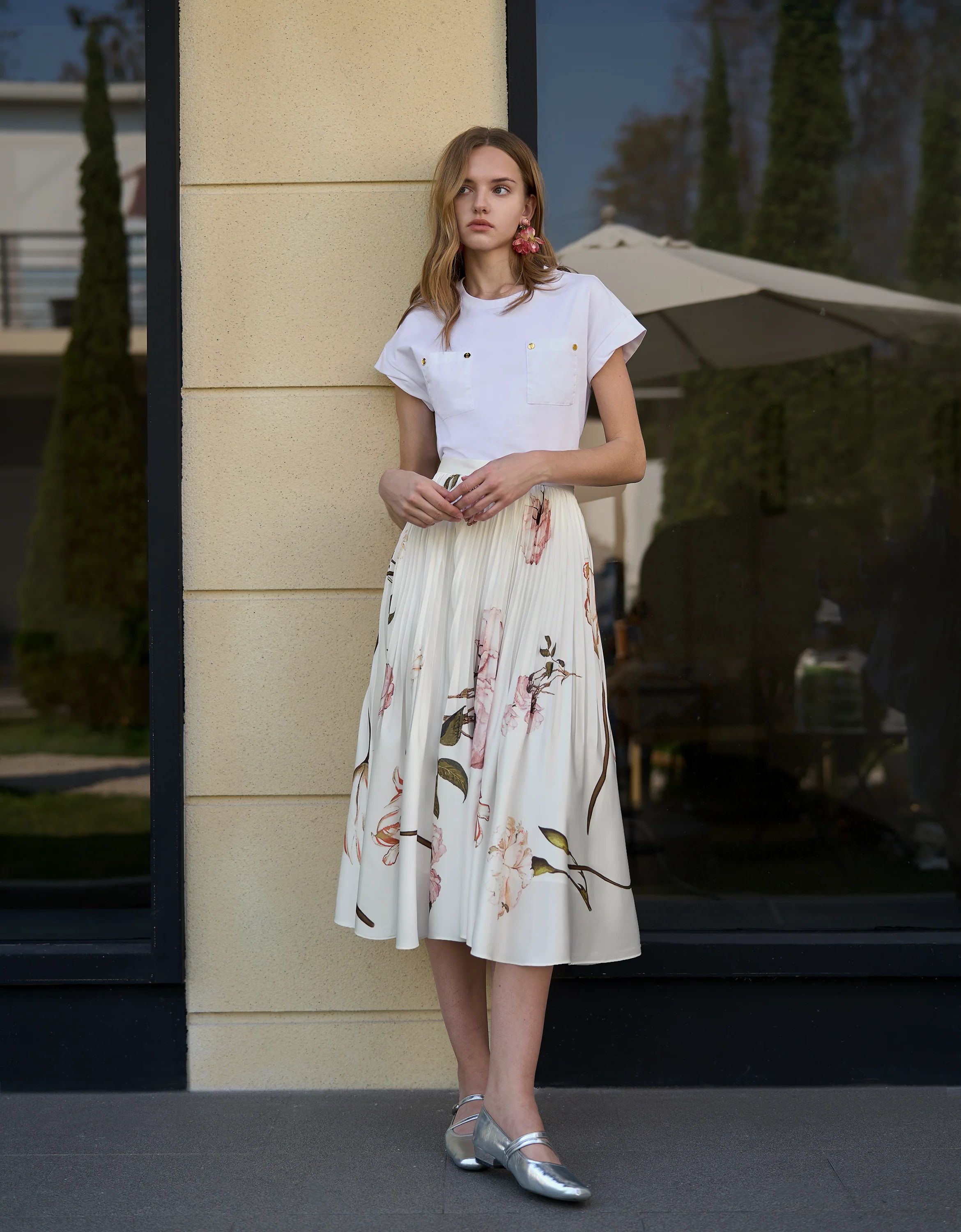 Floral Print Pleated Midi Skirt - Image 3
