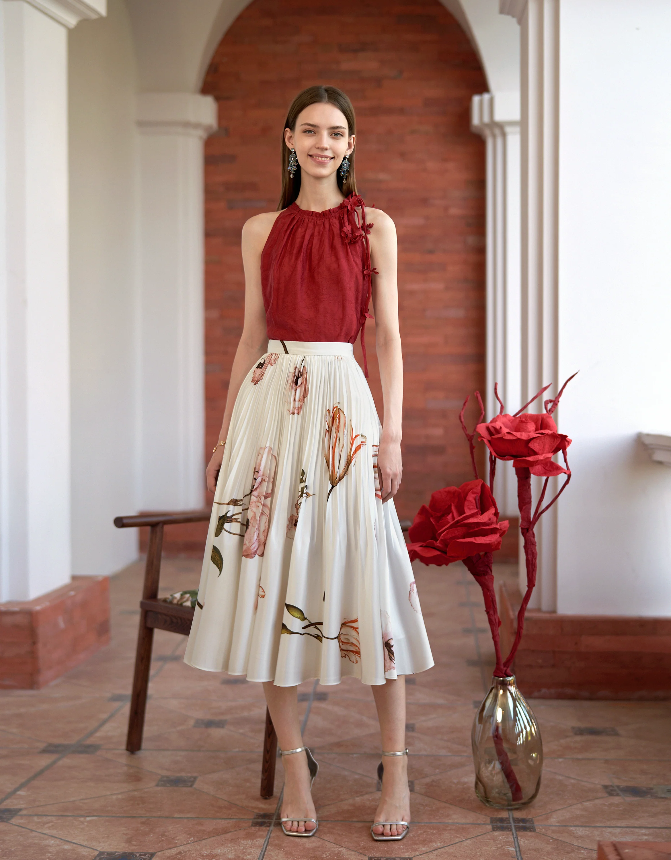Floral Print Pleated Midi Skirt - Image 7
