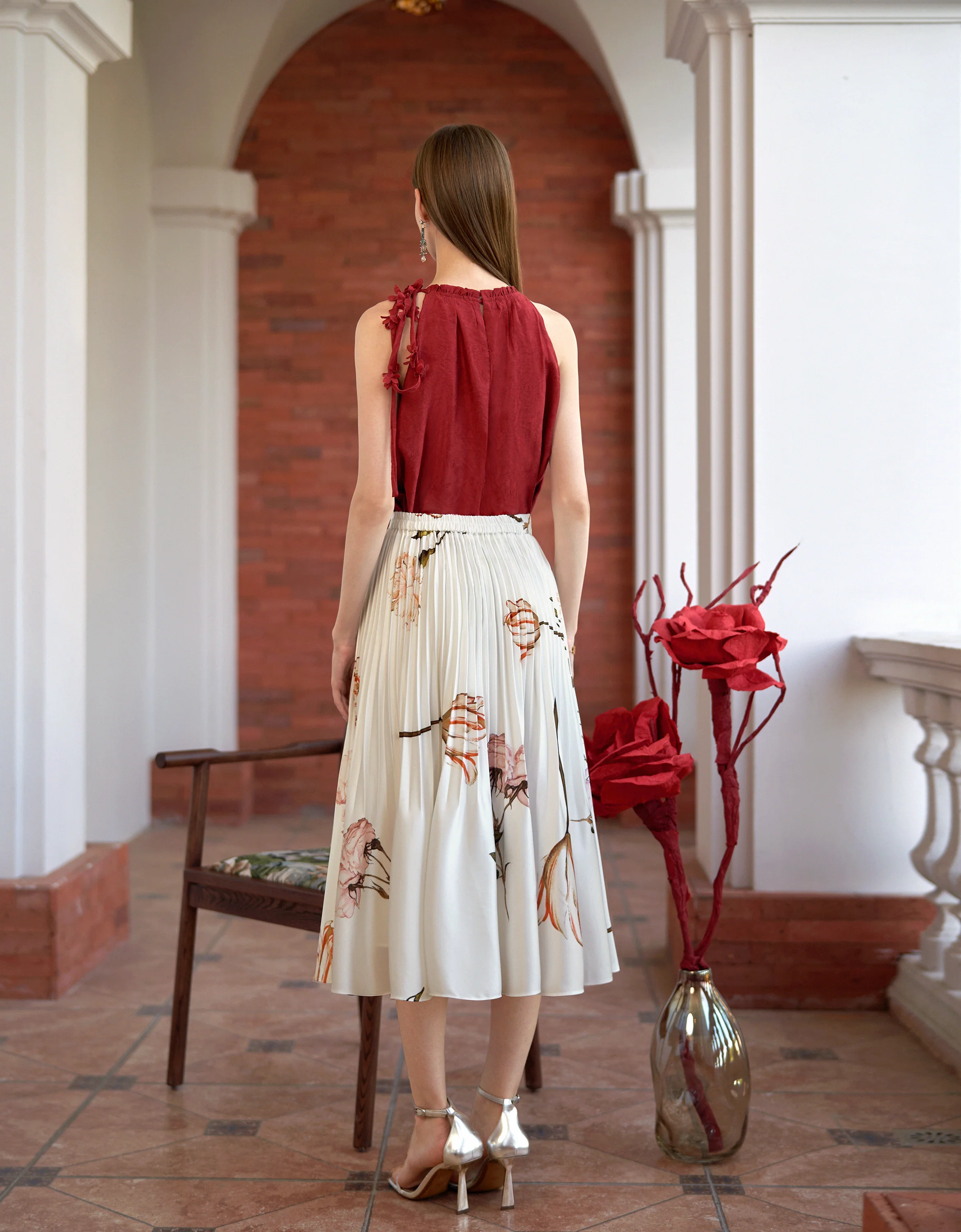 Floral Print Pleated Midi Skirt - Image 9