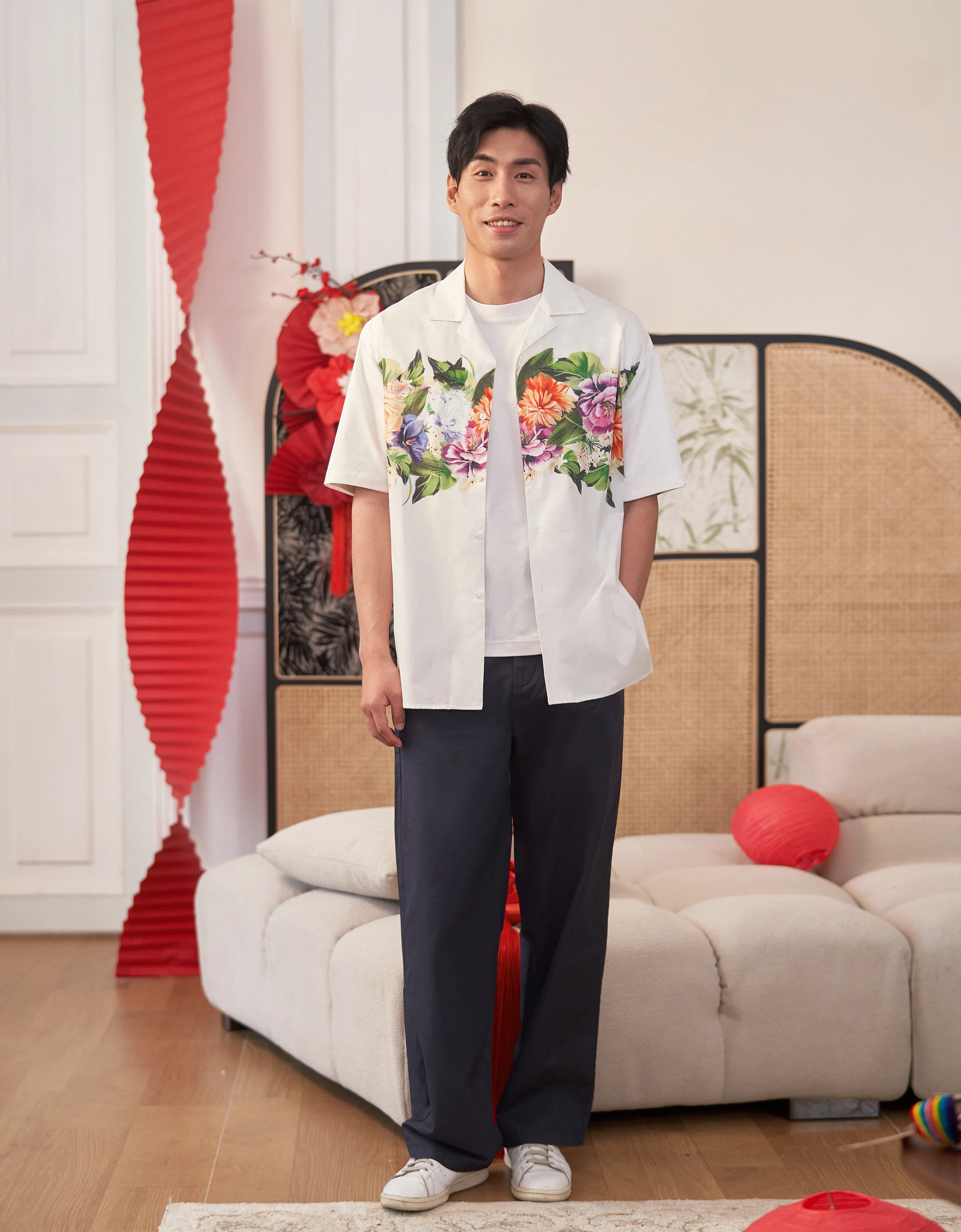 Floral Print Short Sleeve Men's Shirt