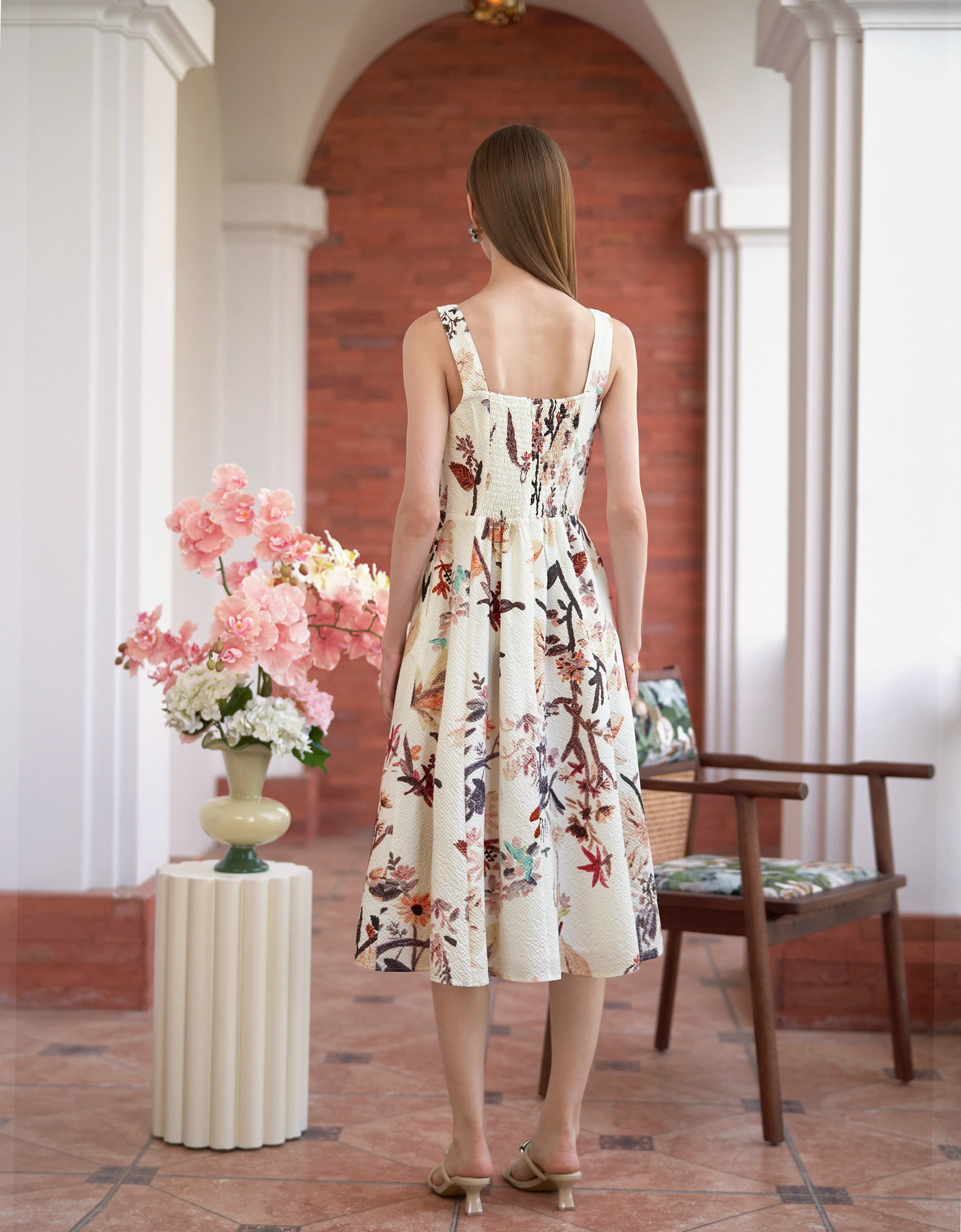 Floral Print Square Neck Midi Dress - Image 7