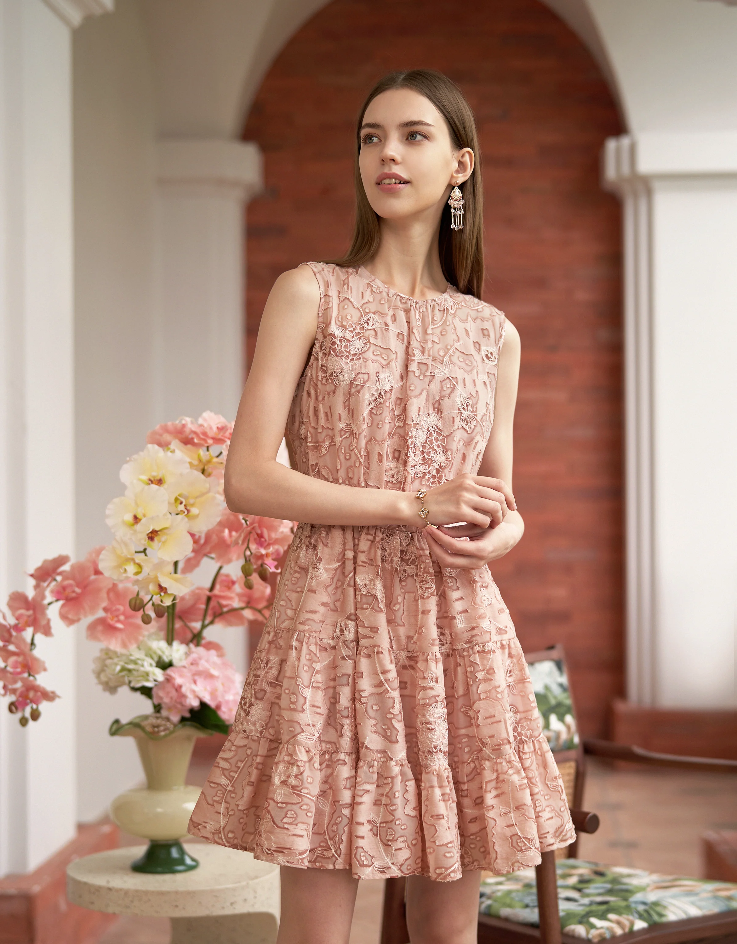 French Burnout Sleeveless Dress