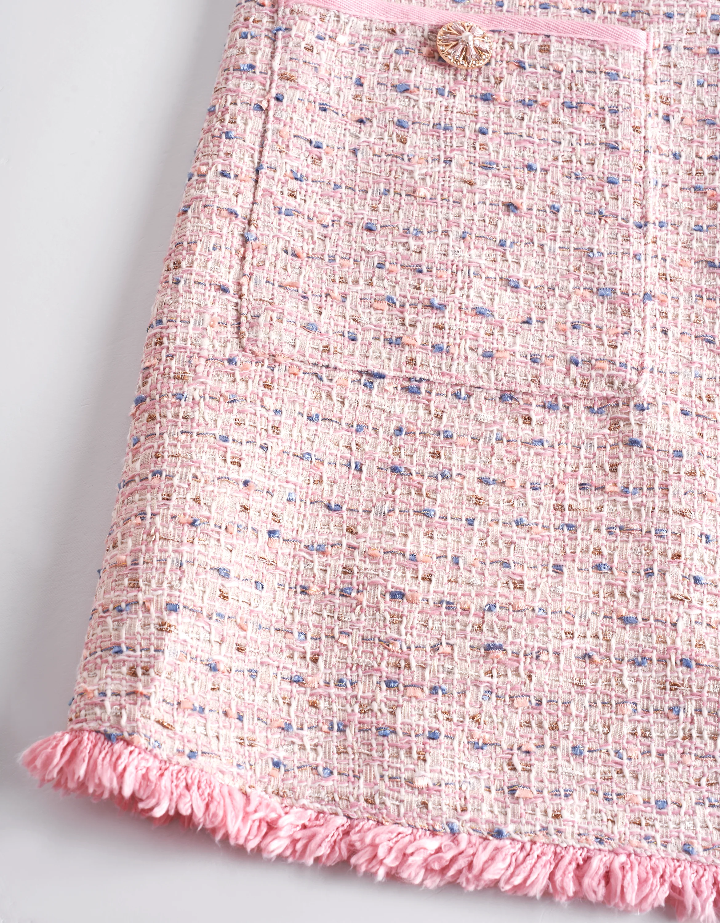 Fringe Hem Short Sleeve Tweed Dress - Image 13