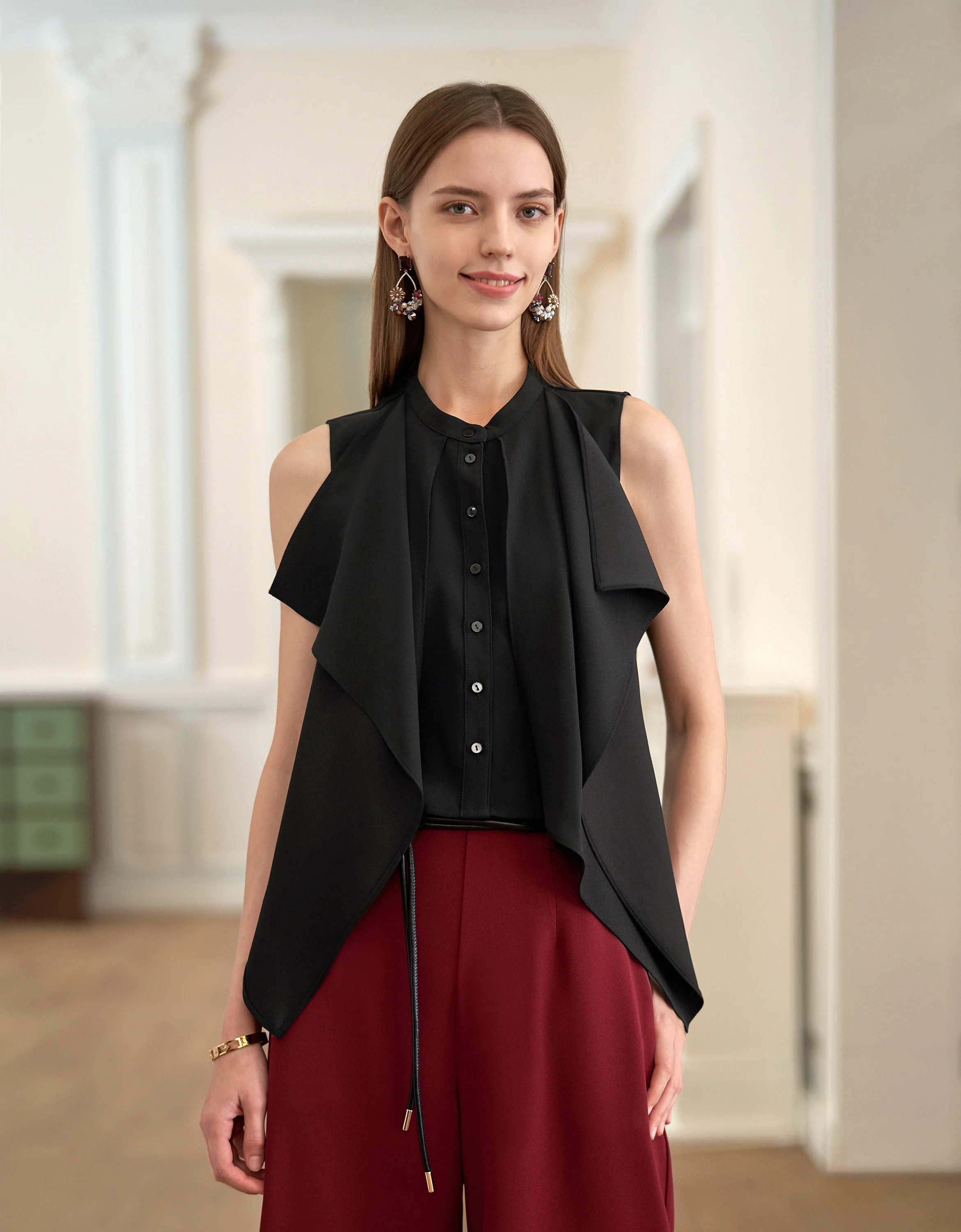 Front Ruffle Stand Collar Top - Image 16