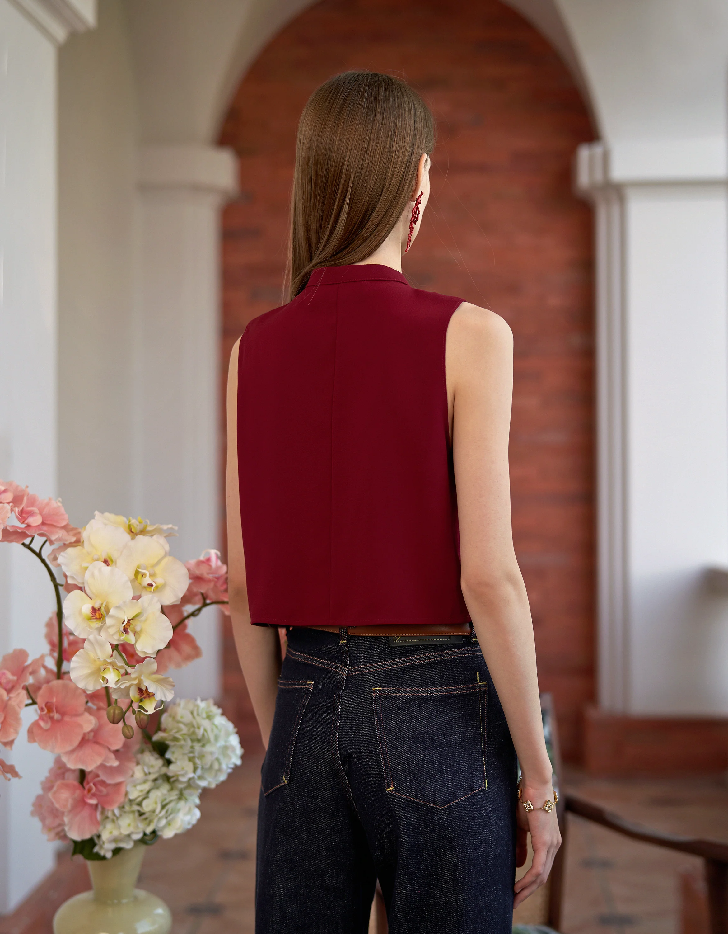 Front Ruffle Stand Collar Top - Image 5