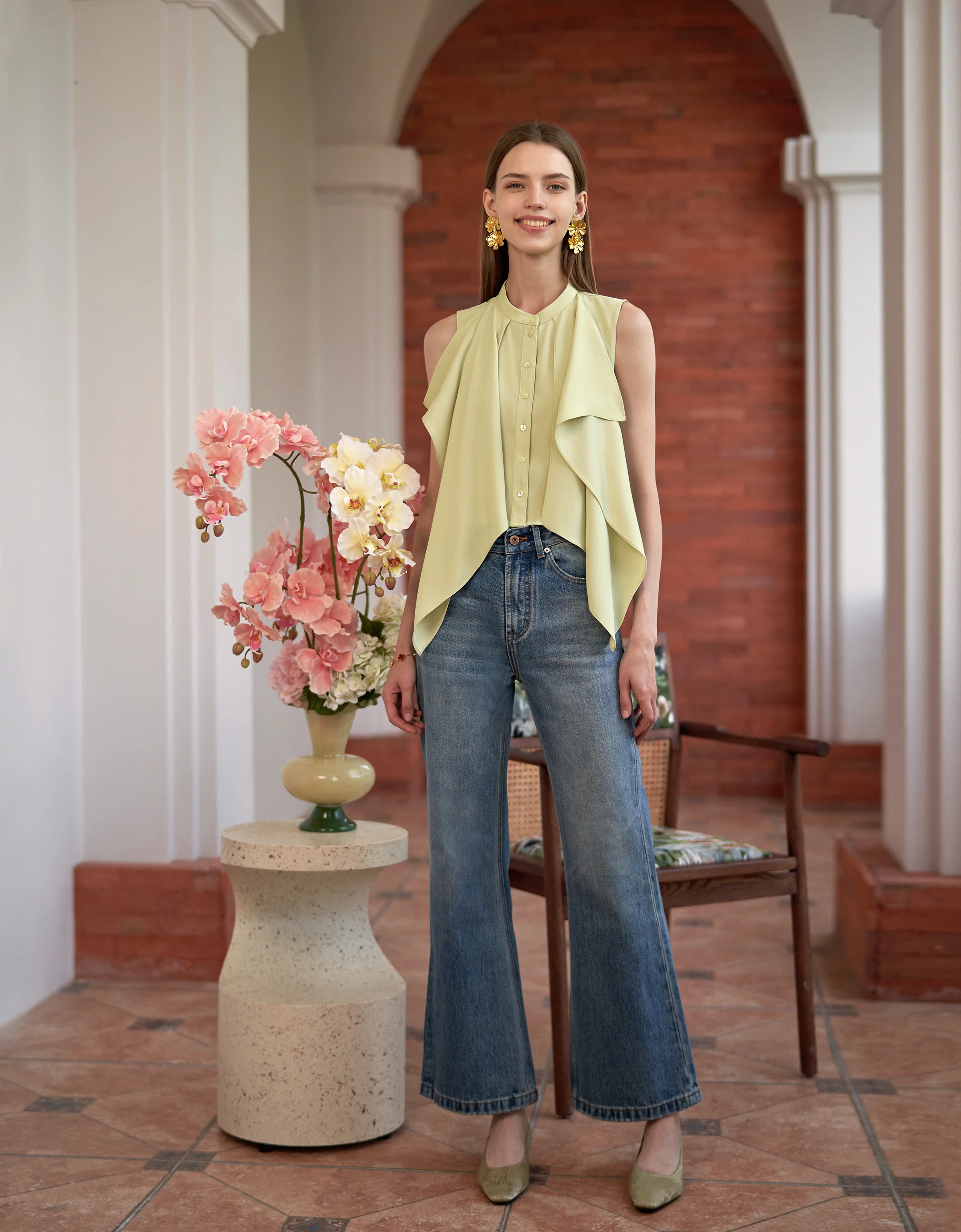 Front Ruffle Stand Collar Top - Image 9