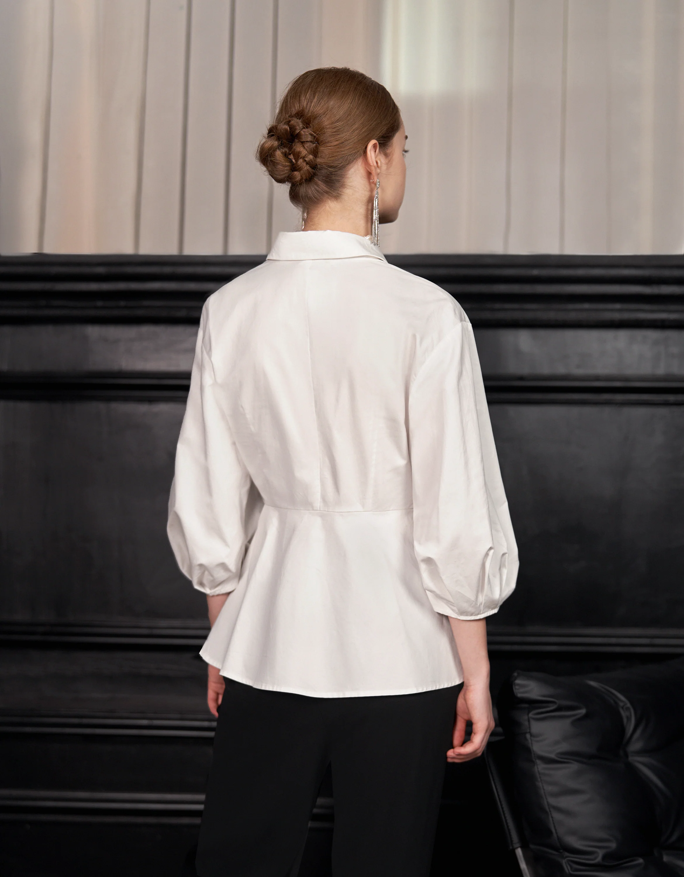 Gathered Waist Metal Buckle Cotton Shirt - Image 3