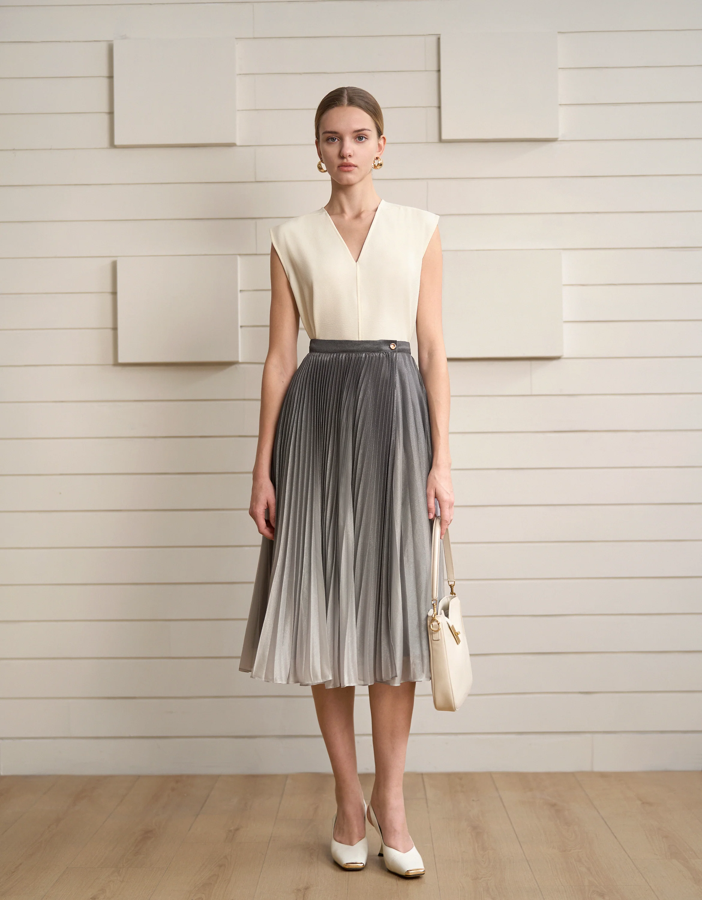 Gradient Print Pleated Midi Skirt