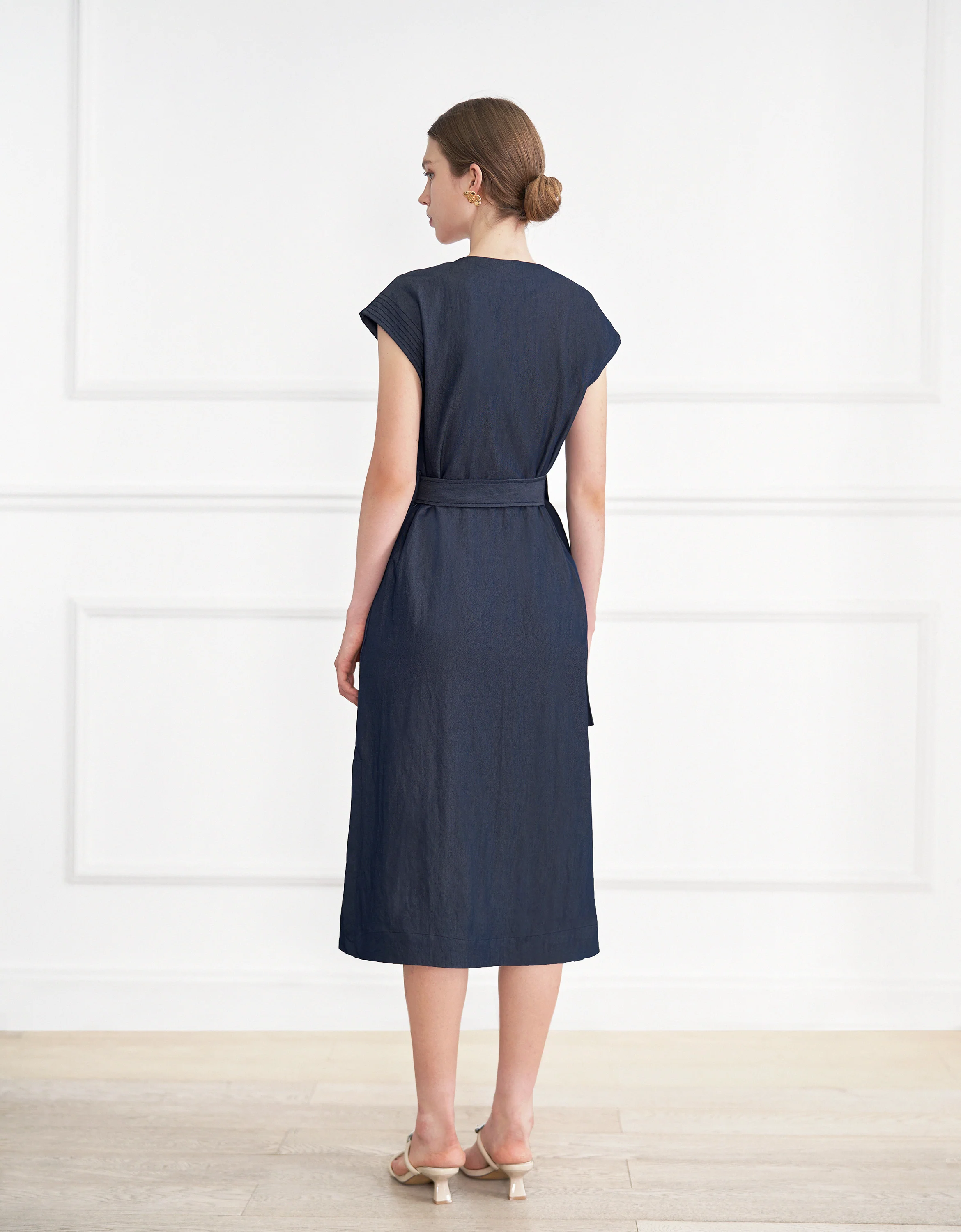 Half Placket Belted Midi Dress - Image 4