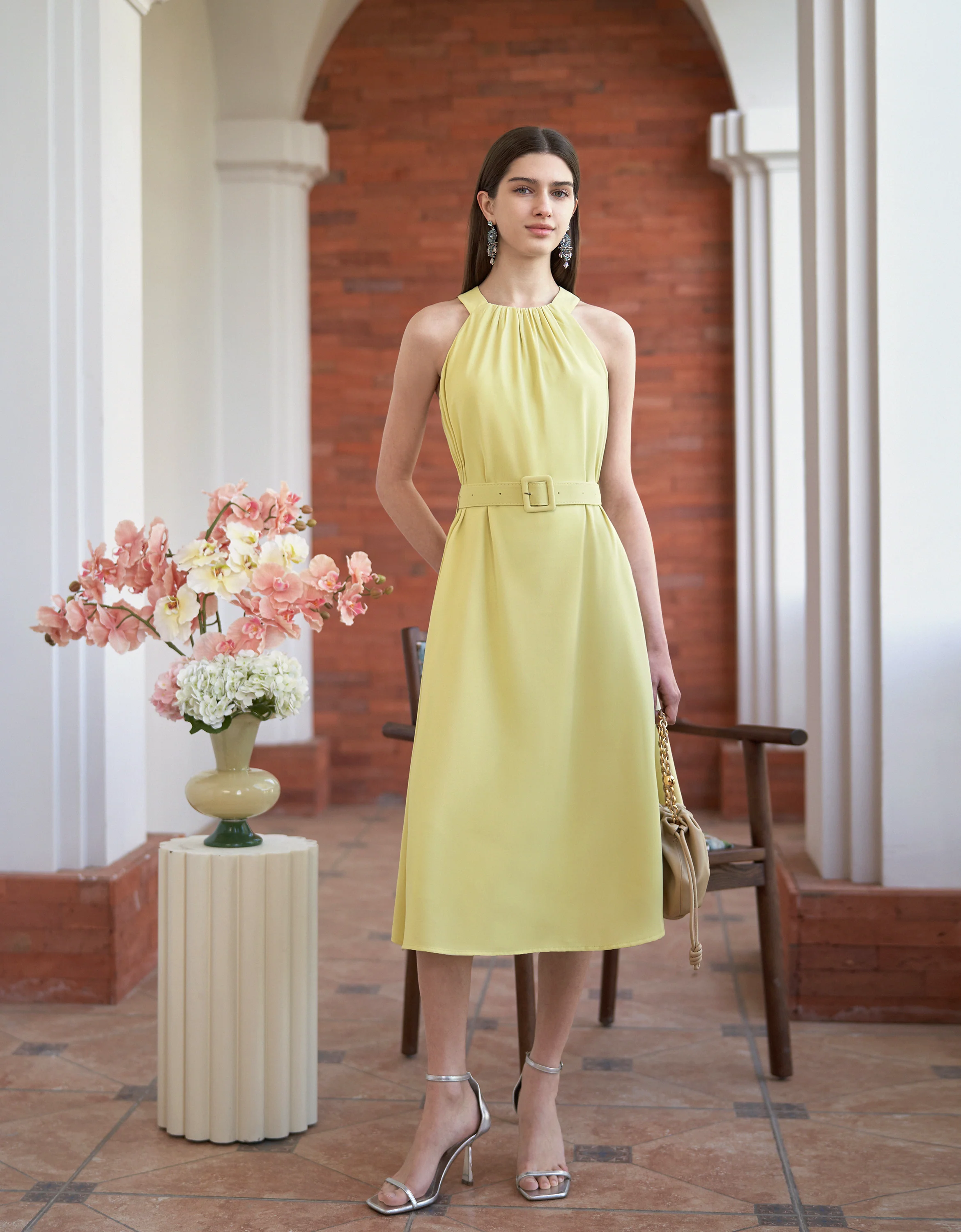 Halterneck Waist Tie Midi Dress - Image 2
