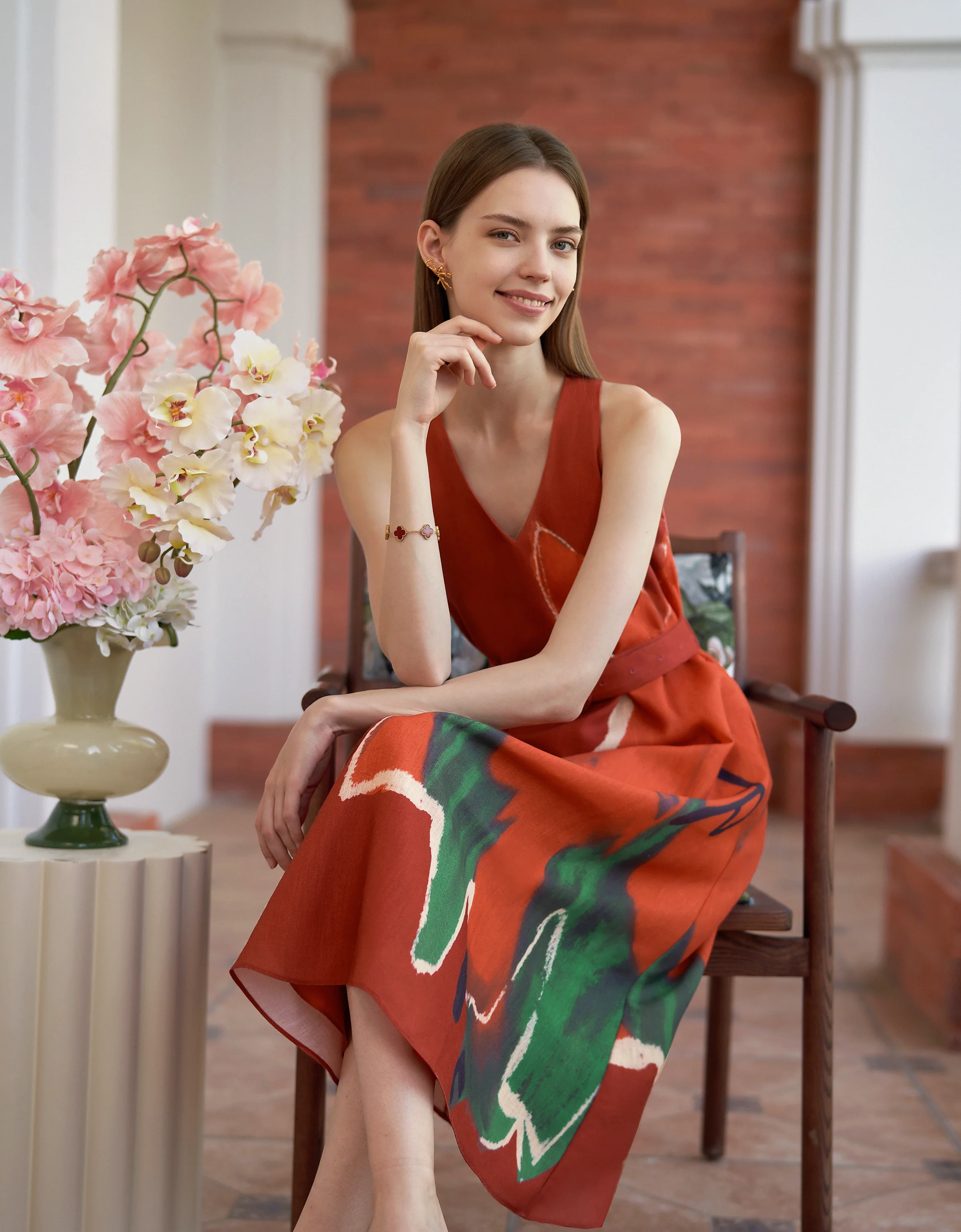 Hand-painted Floral Print Sleeveless Dress - Image 4