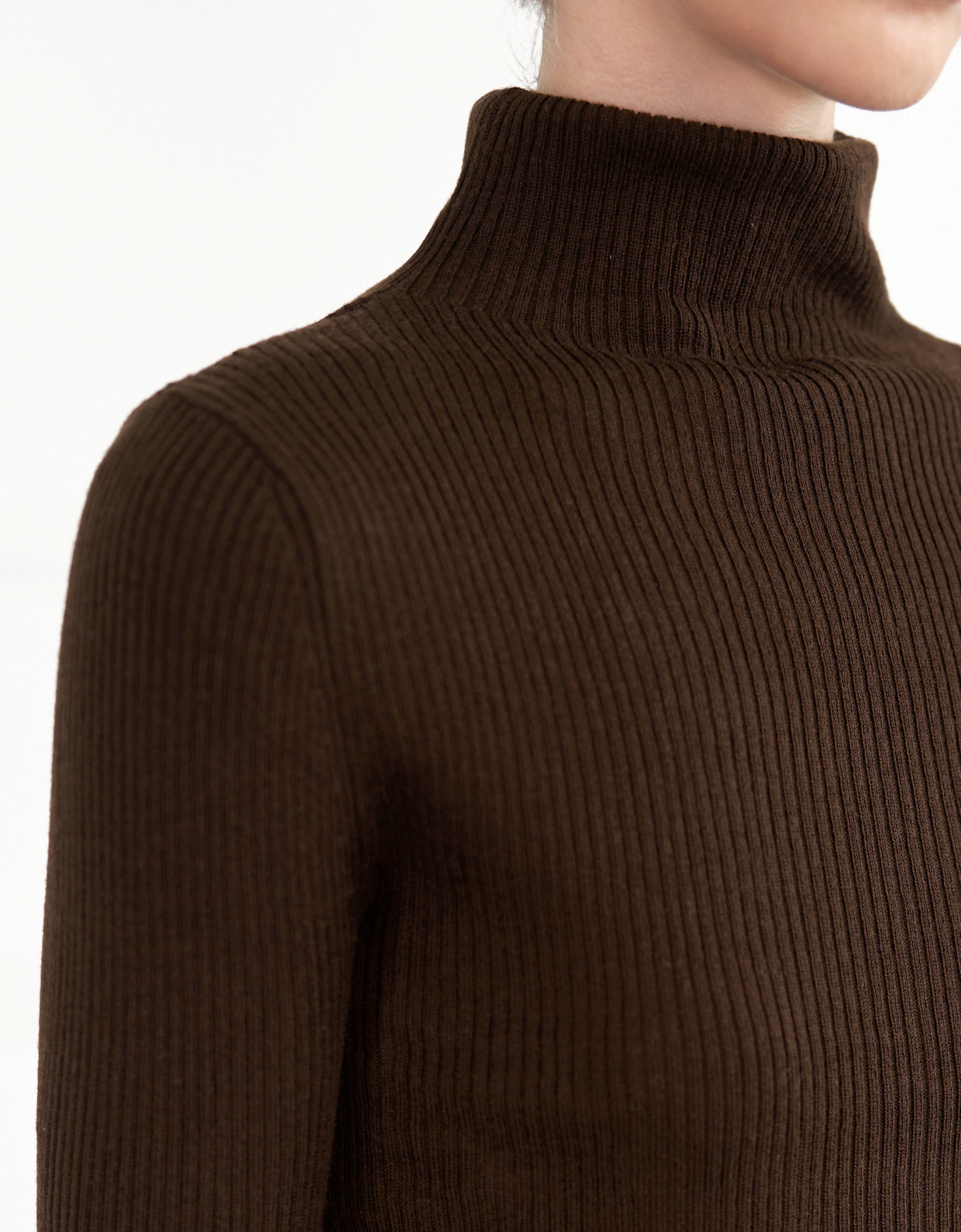 High Neck Long Sleeve Rib Knit Top - Image 12