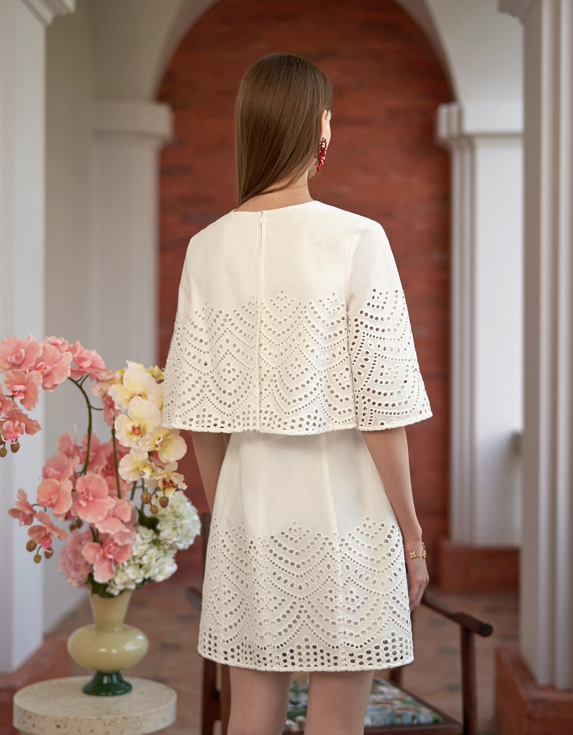 Hollow Embroidery Trumpet Sleeve Dress - Image 3