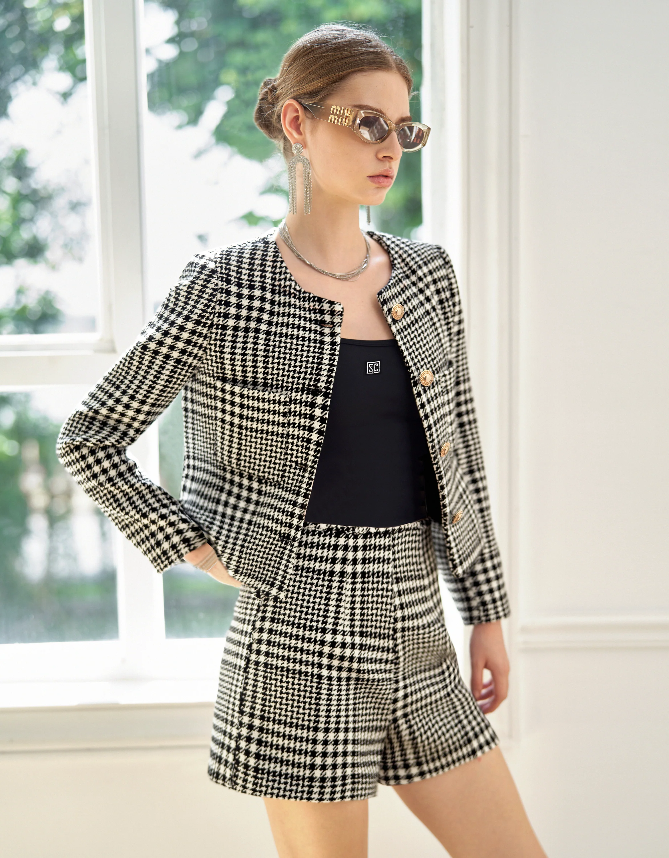Houndstooth A-line Shorts