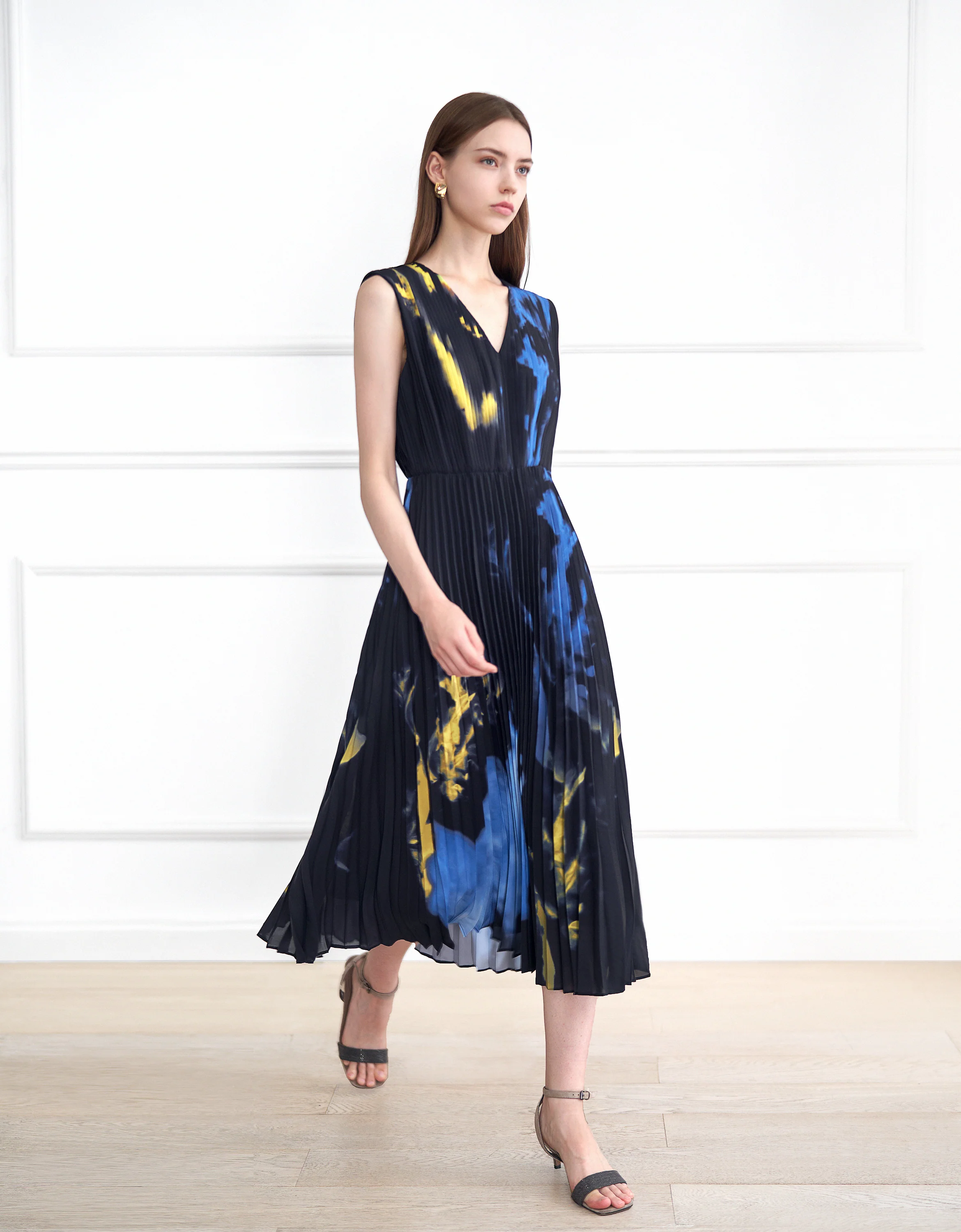 Ink-dye Art Print Pleated Dress - Image 2