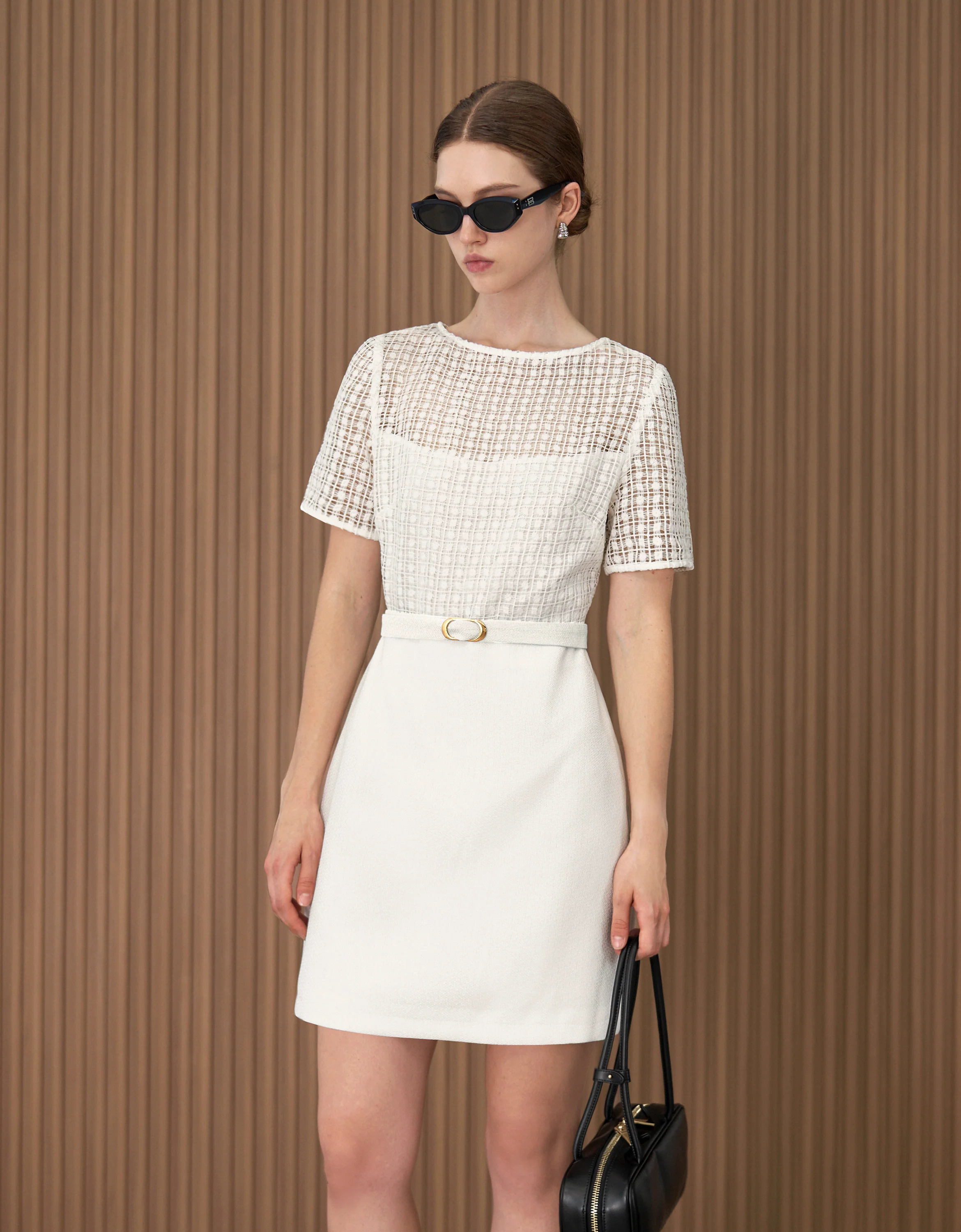 Lace Bodice Belted Short Dress