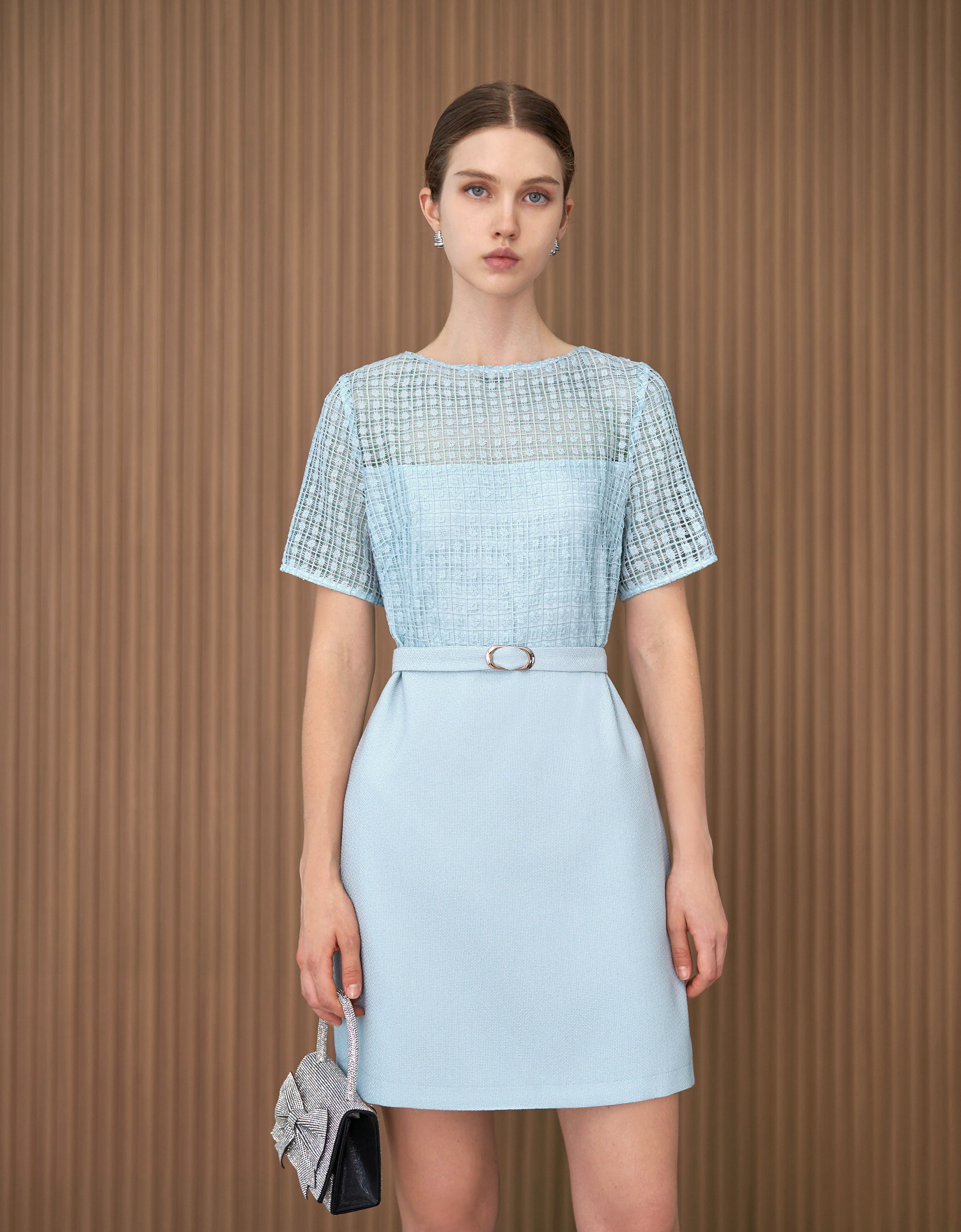 Lace Bodice Belted Short Dress - Image 10