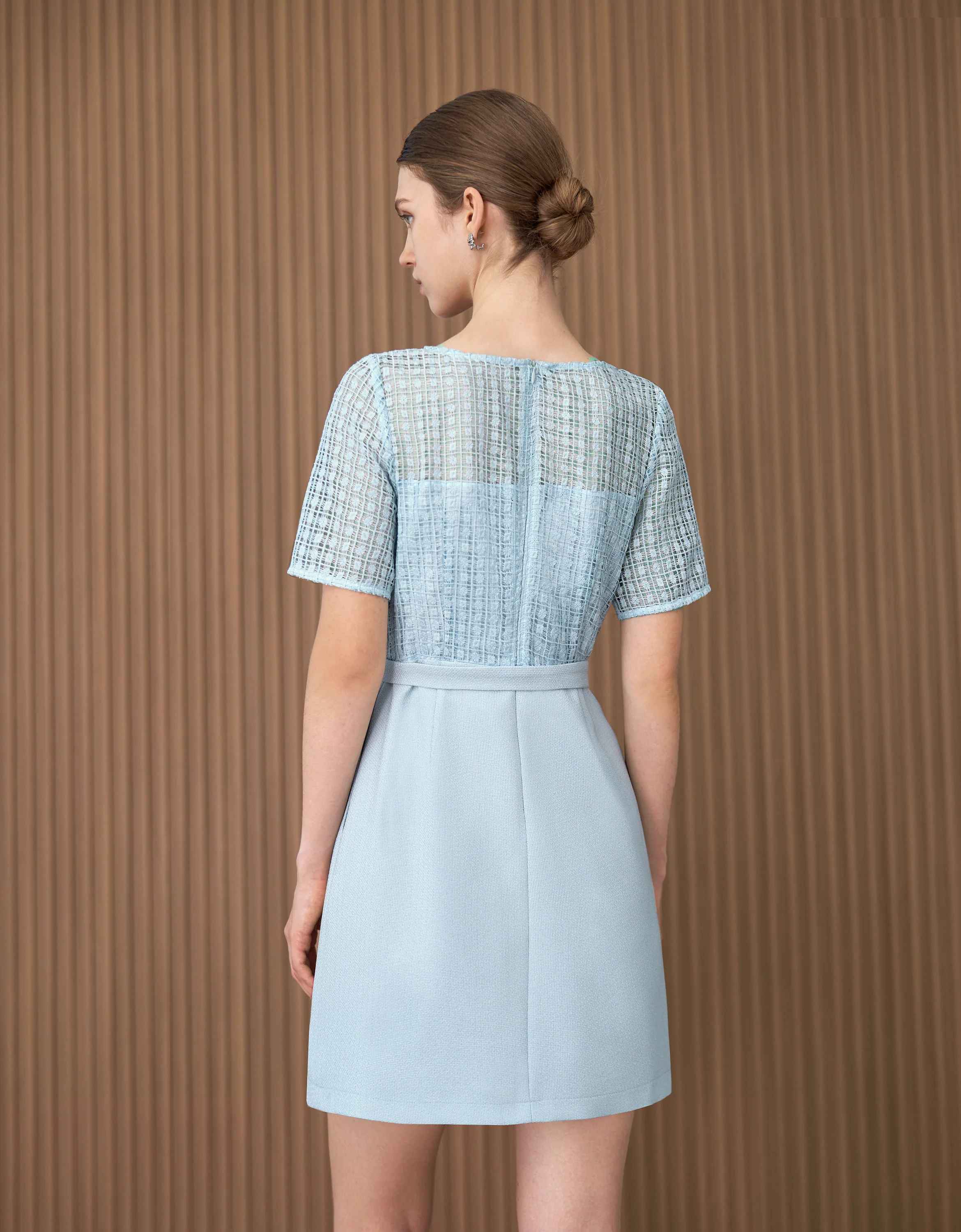 Lace Bodice Belted Short Dress - Image 11