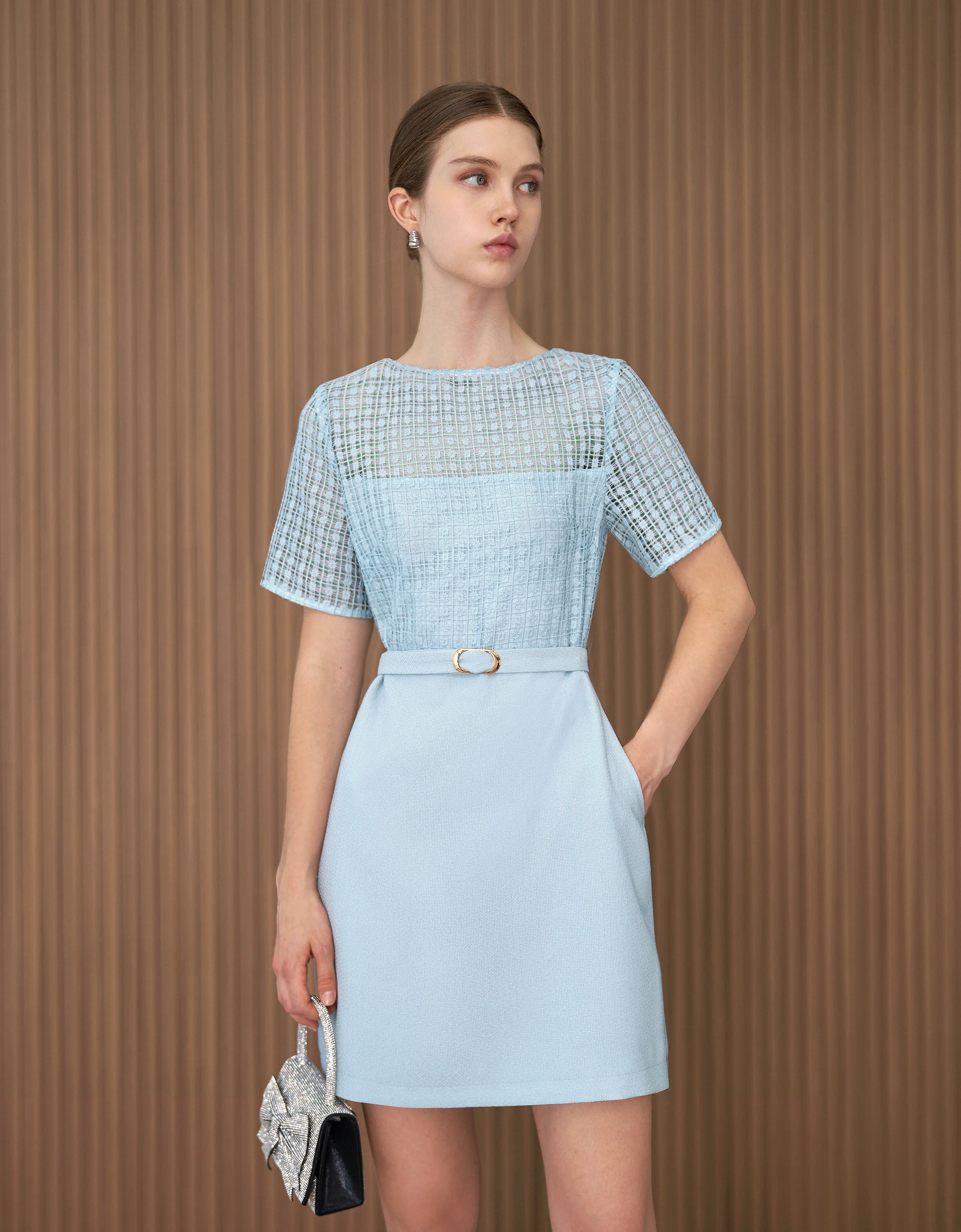 Lace Bodice Belted Short Dress - Image 8