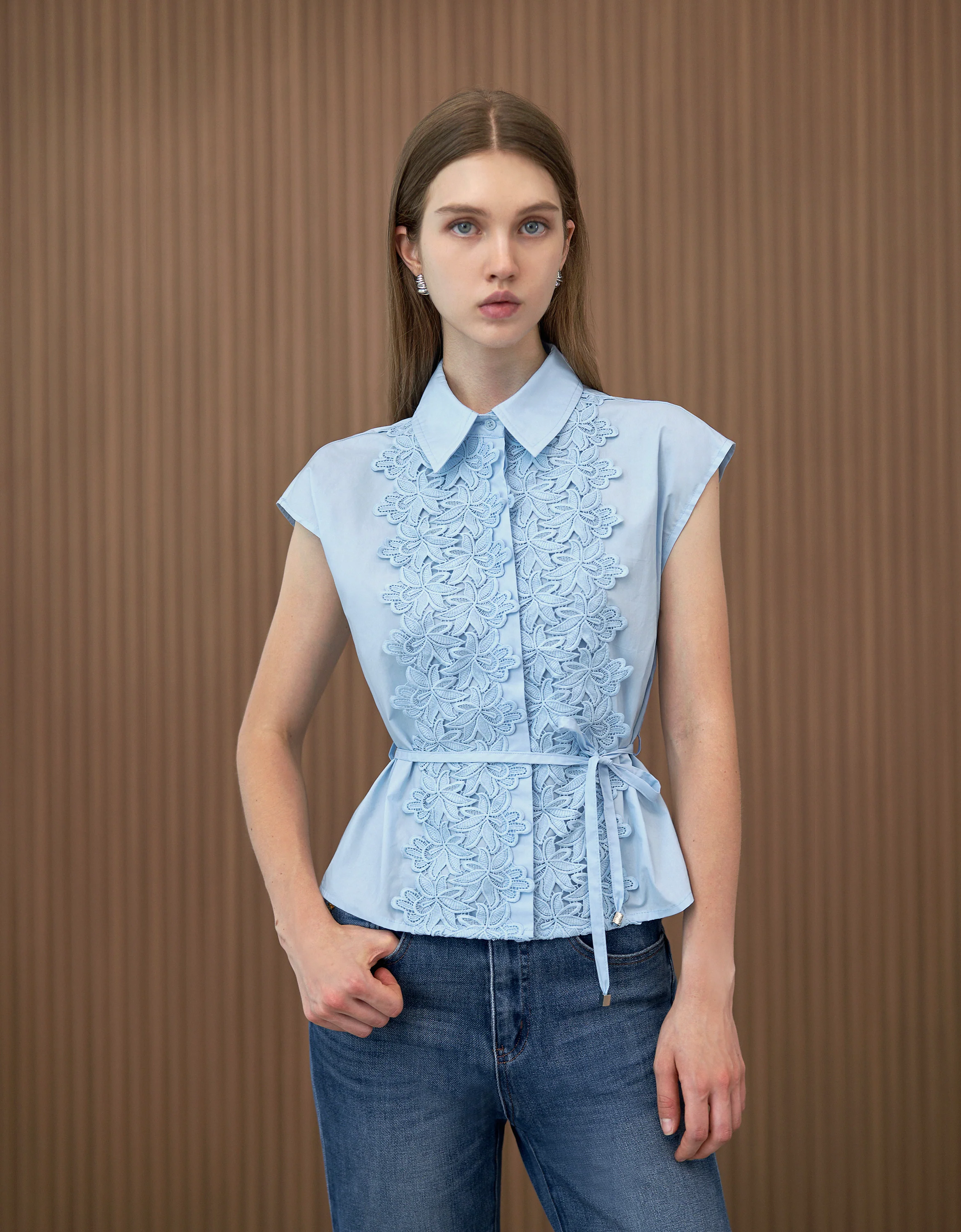 Lace Front Poplin Cotton Top