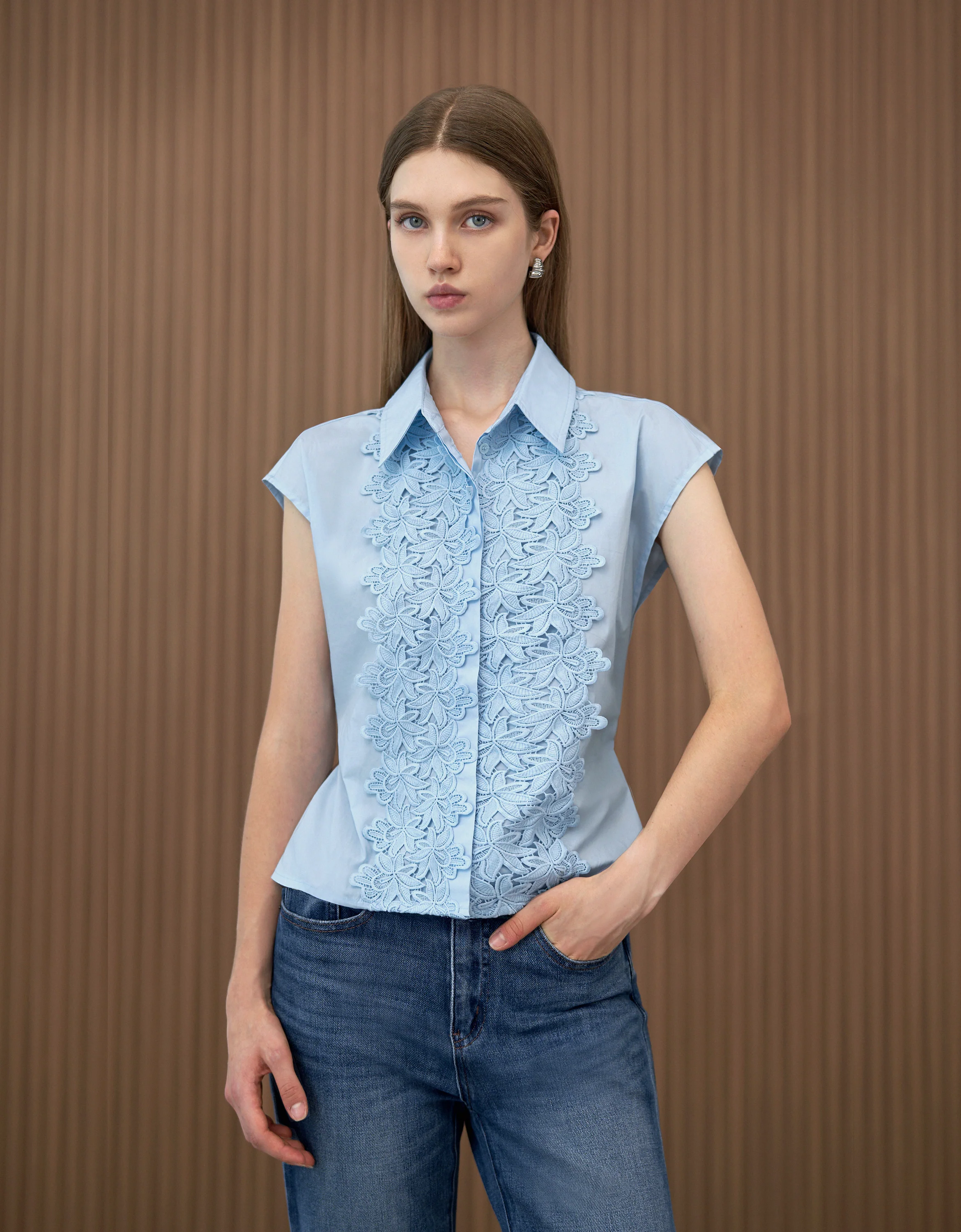 Lace Front Poplin Cotton Top - Image 4