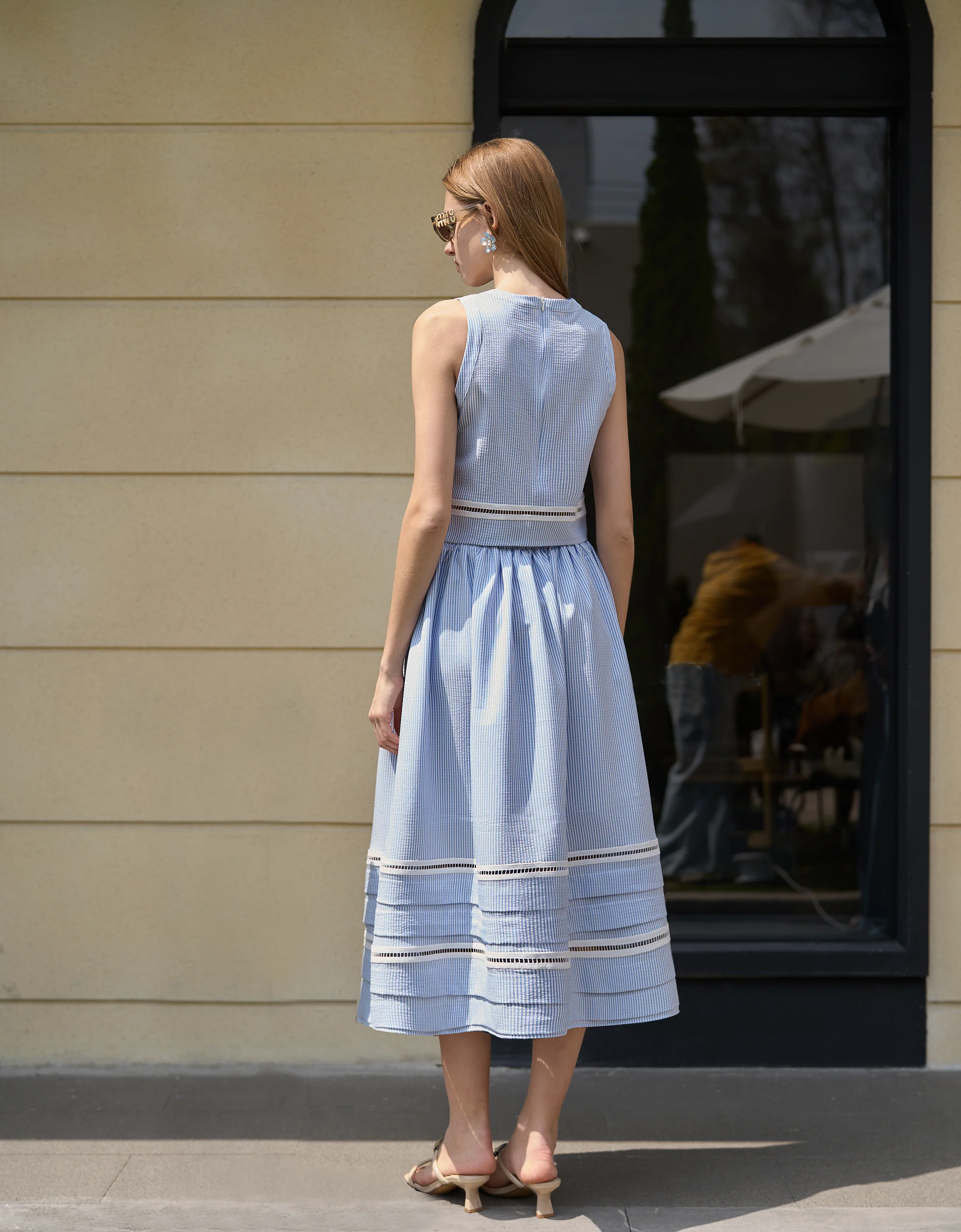 Lace Insert Striped Midi Skirt - Image 21