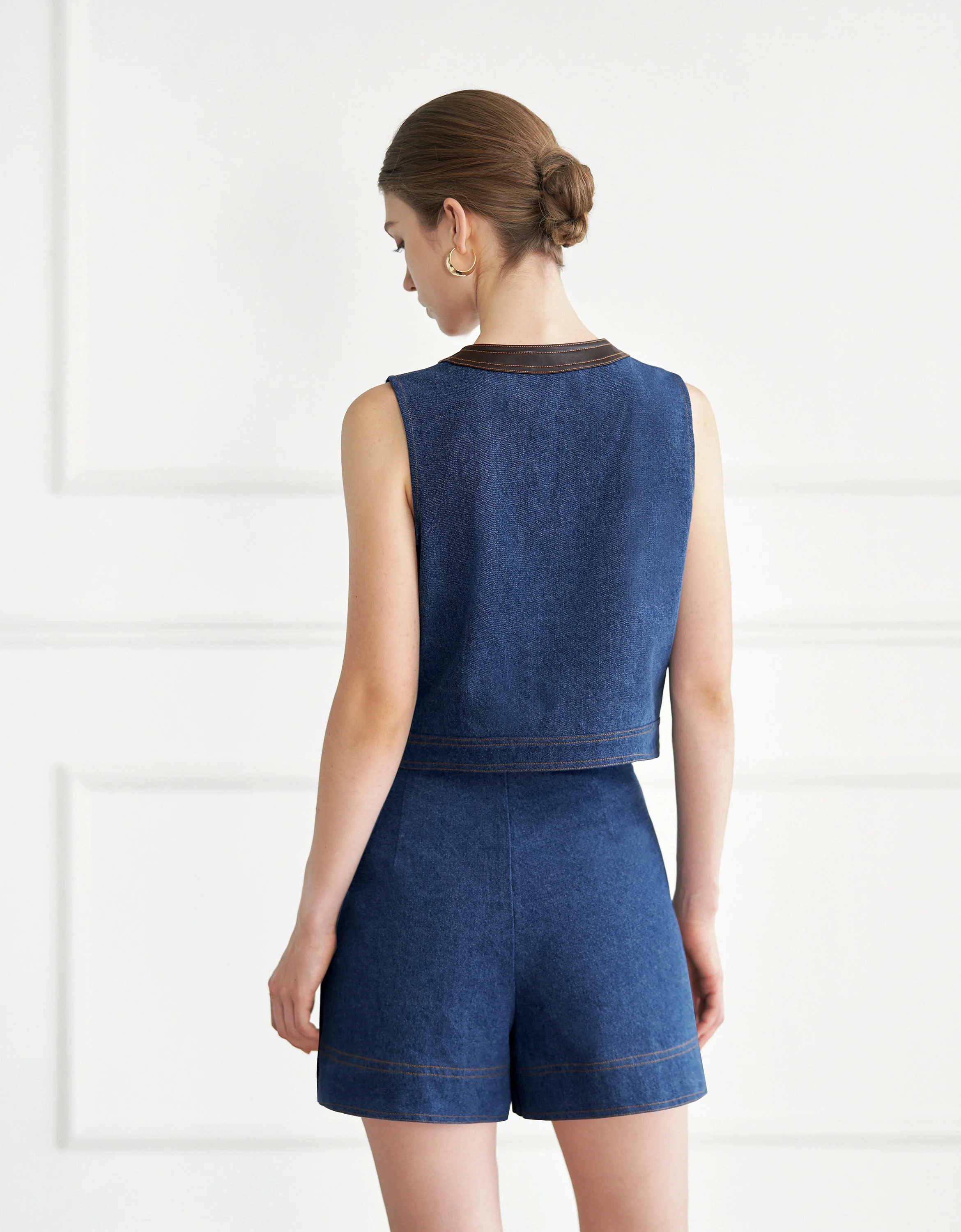 Leather Detail Denim Vest - Image 4
