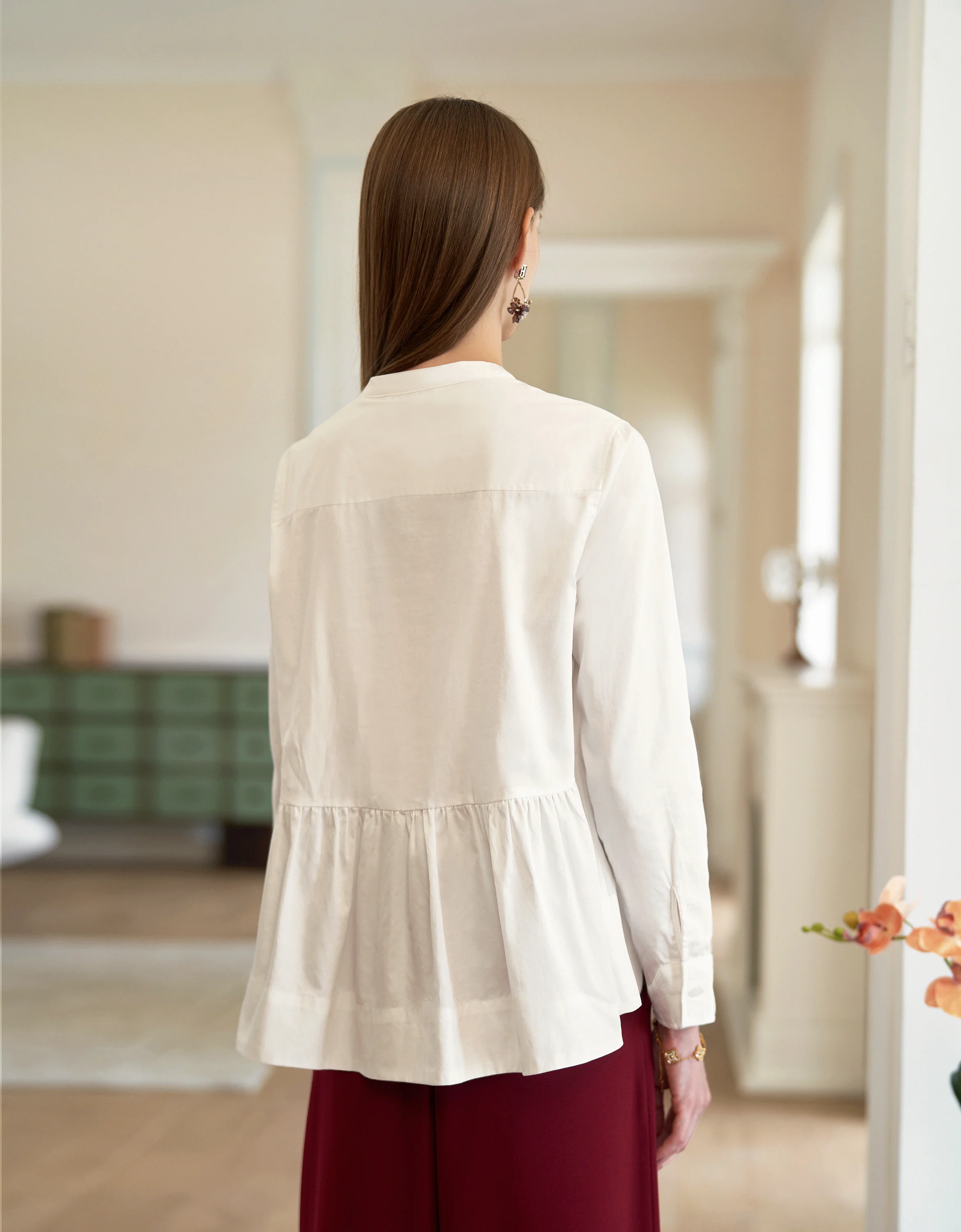 Long Sleeve Stand Collar Ruffled Hem Top - Image 4