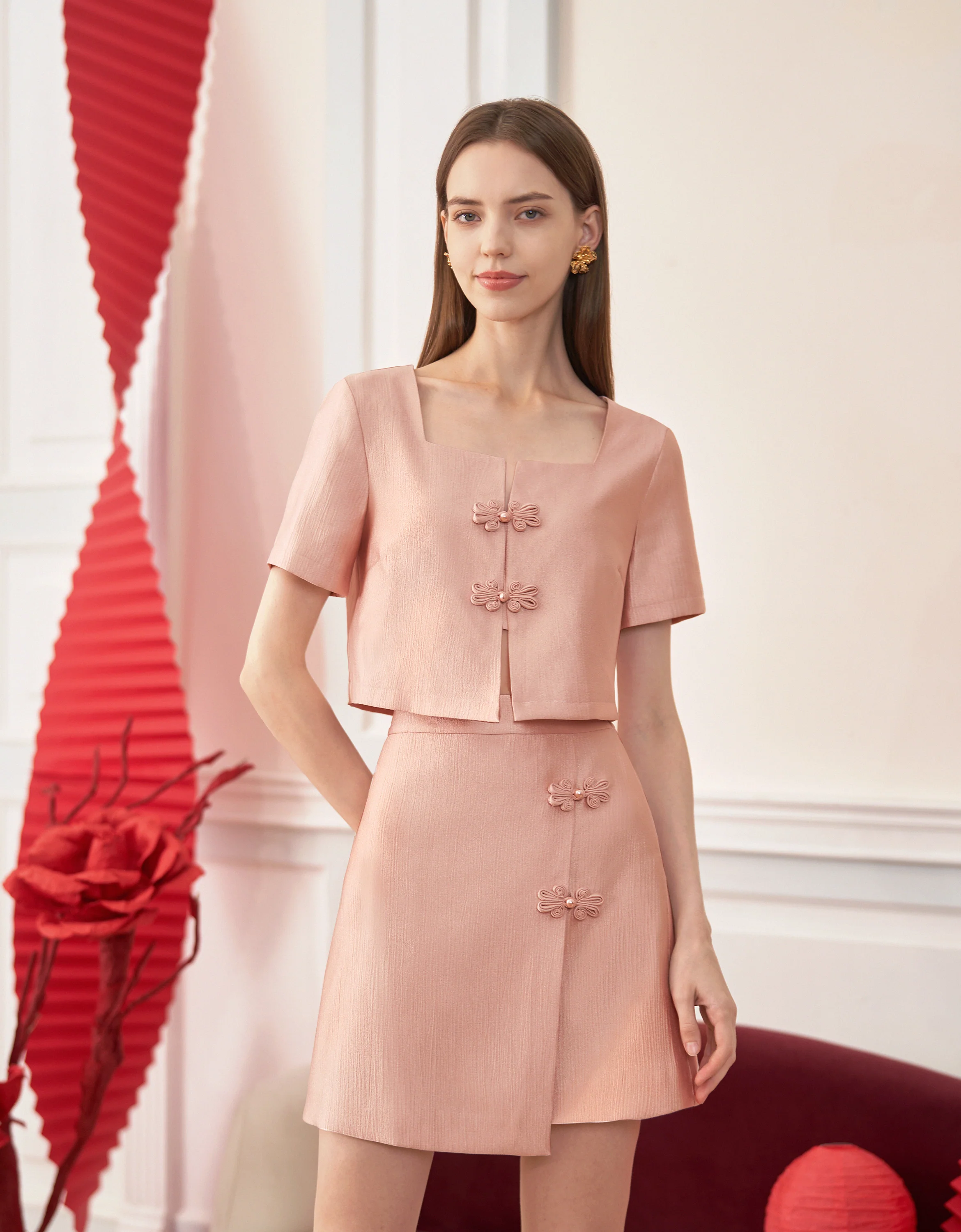 Mandarin Knot Buttons A-line Skirt - Image 15