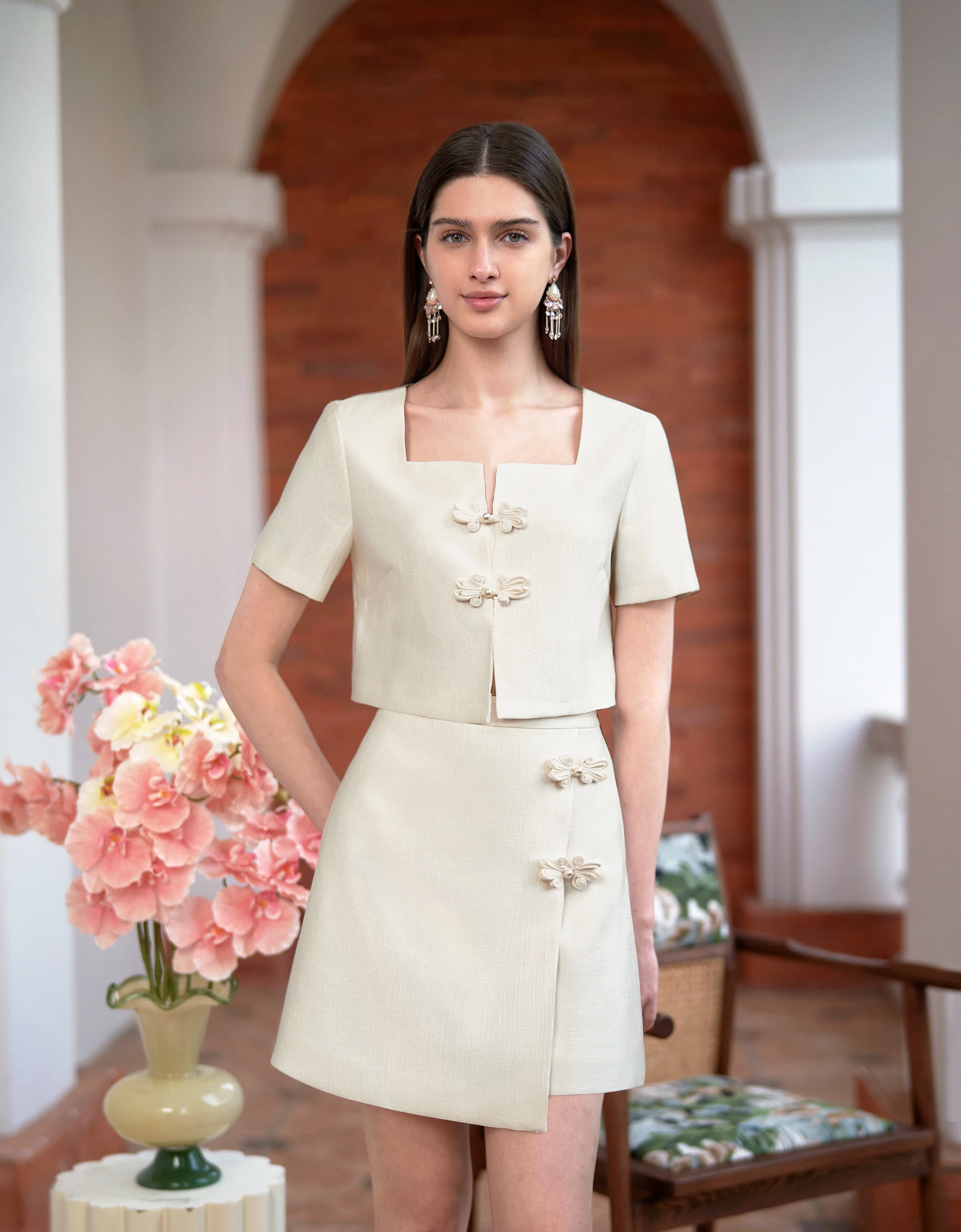Mandarin Knot Buttons A-line Skirt - Image 4