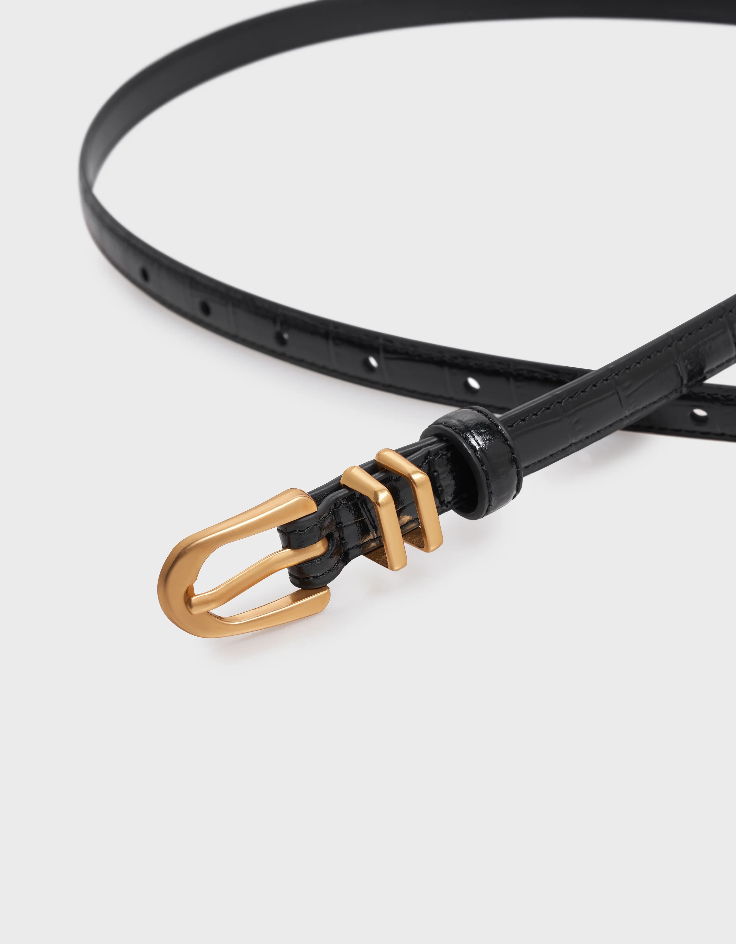 Metal Buckle Textured Thin Leather Belt - Image 8