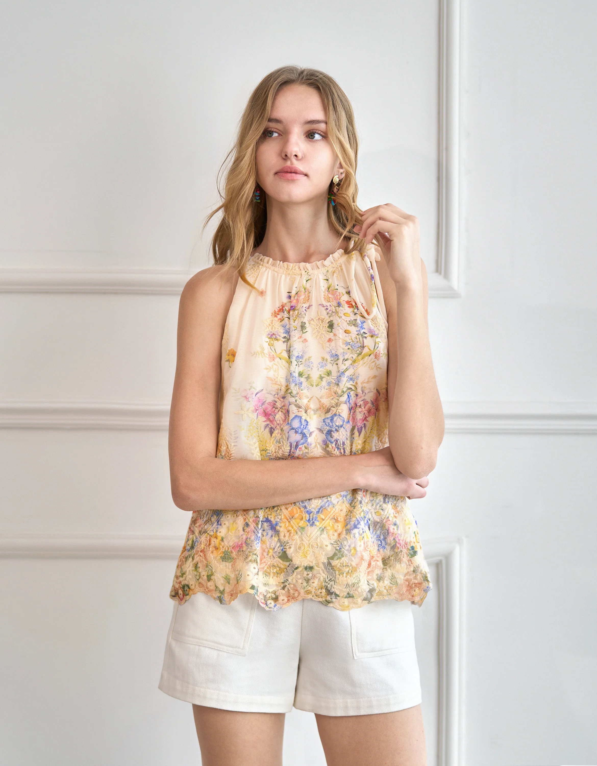 Placement Floral Embroidery Halterneck Sleeveless Top - Image 6