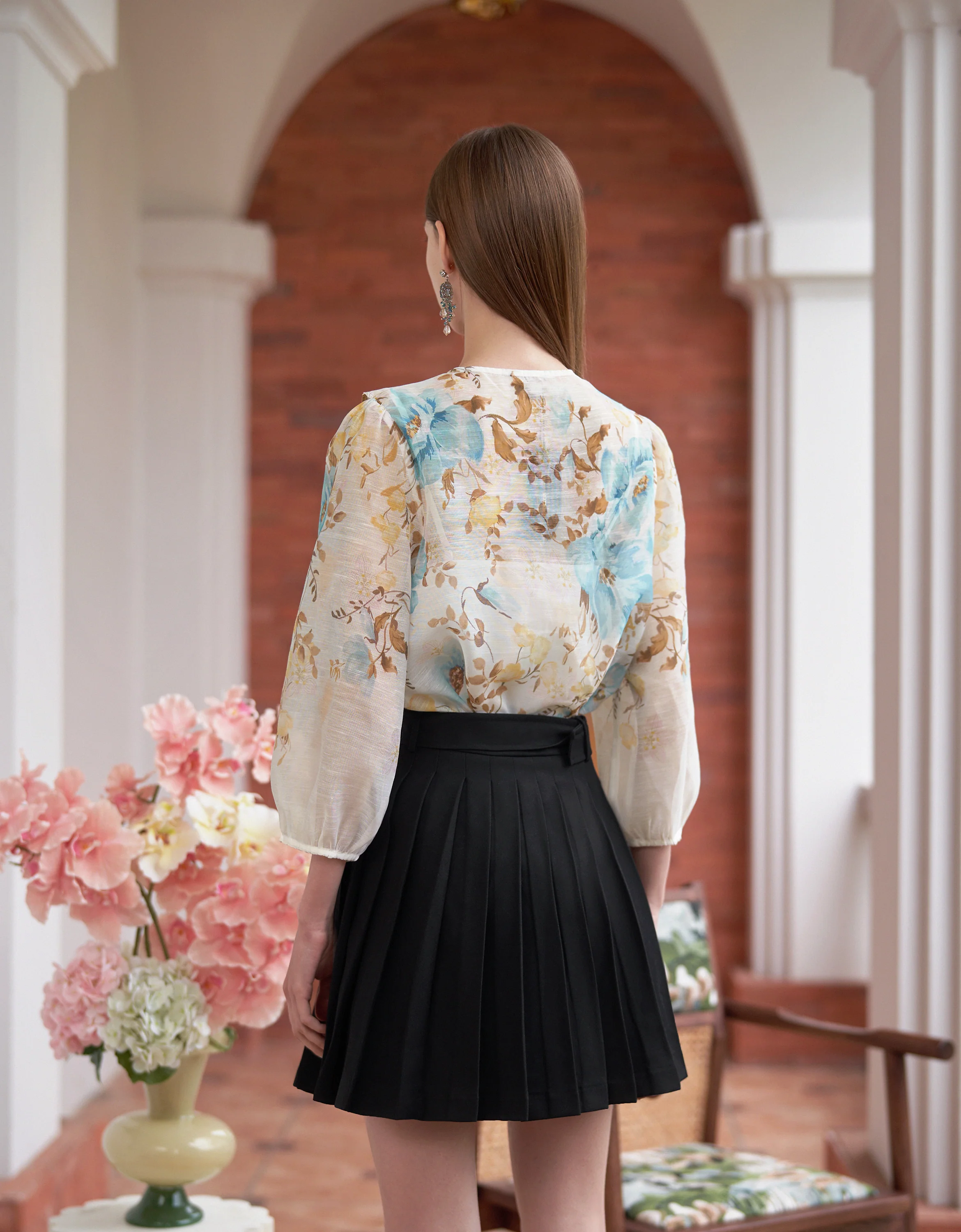 Pleated A-line Belted Skirt - Image 3