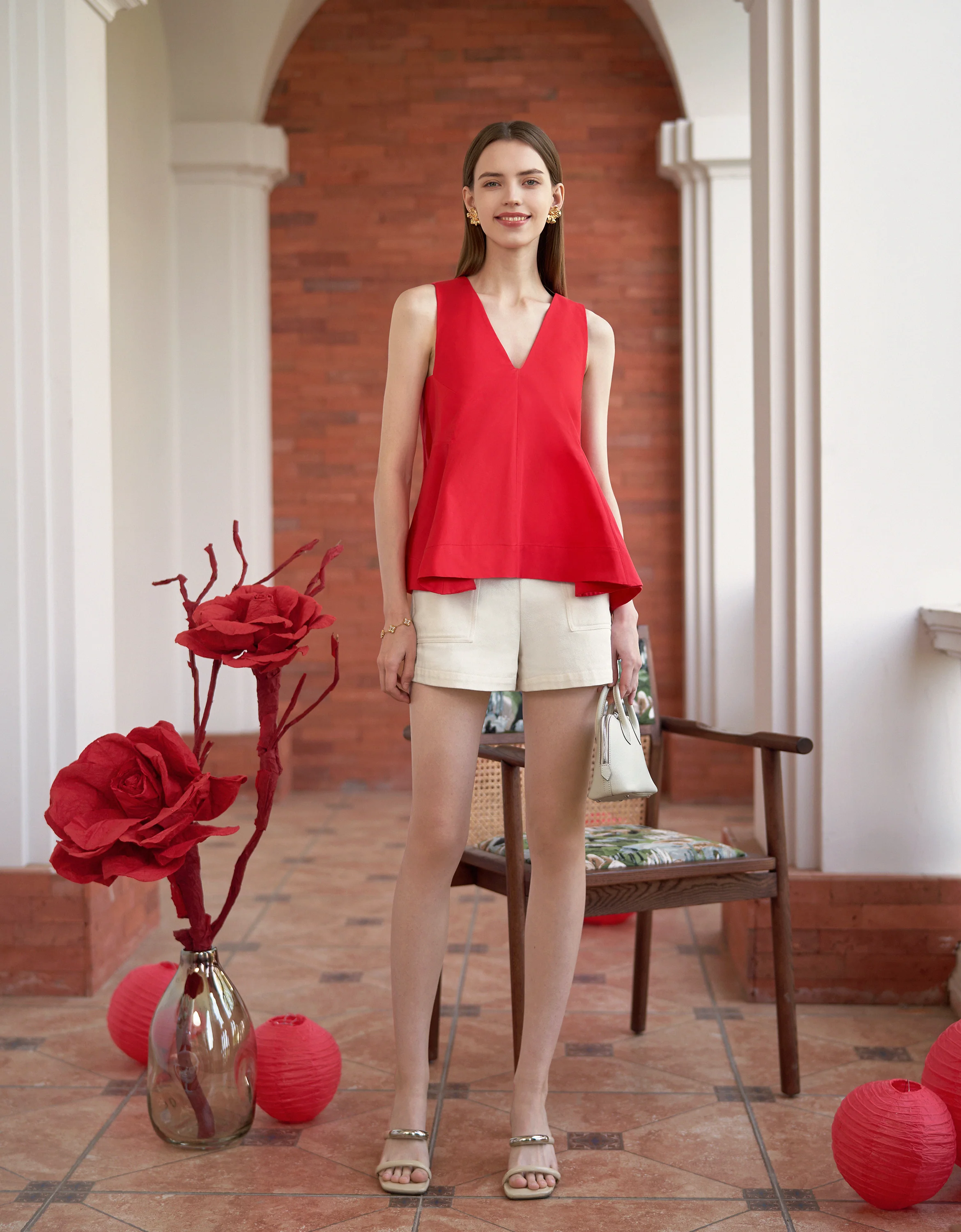 Pleated Detail Overlap Back Sleeveless Top - Image 2