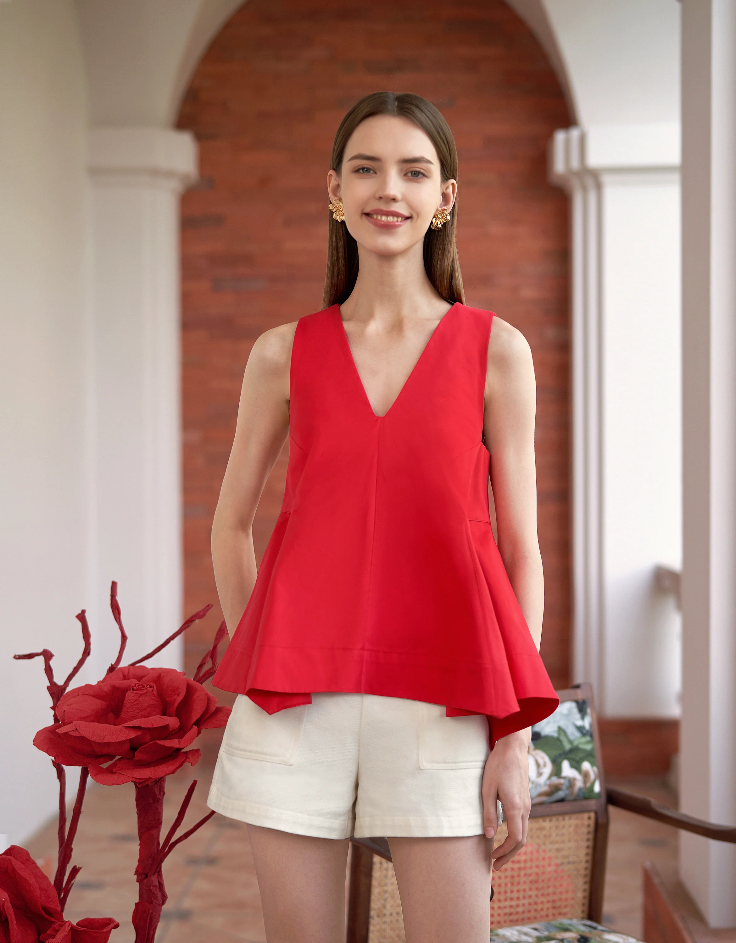 Pleated Detail Overlap Back Sleeveless Top - Image 3