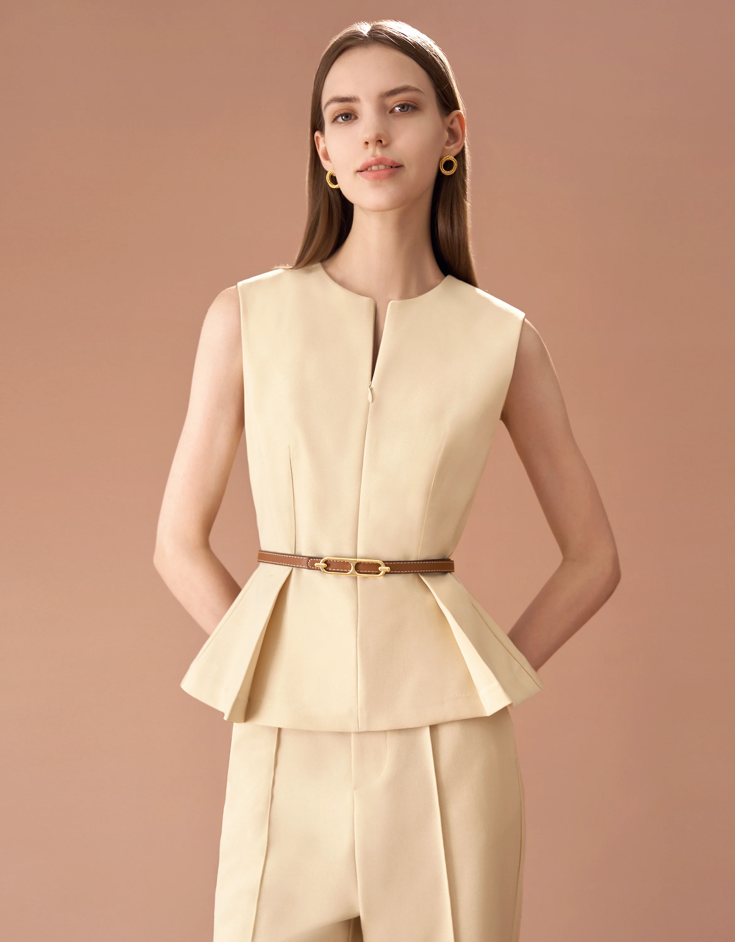 Pleated Hem Sleeveless Top - Image 36