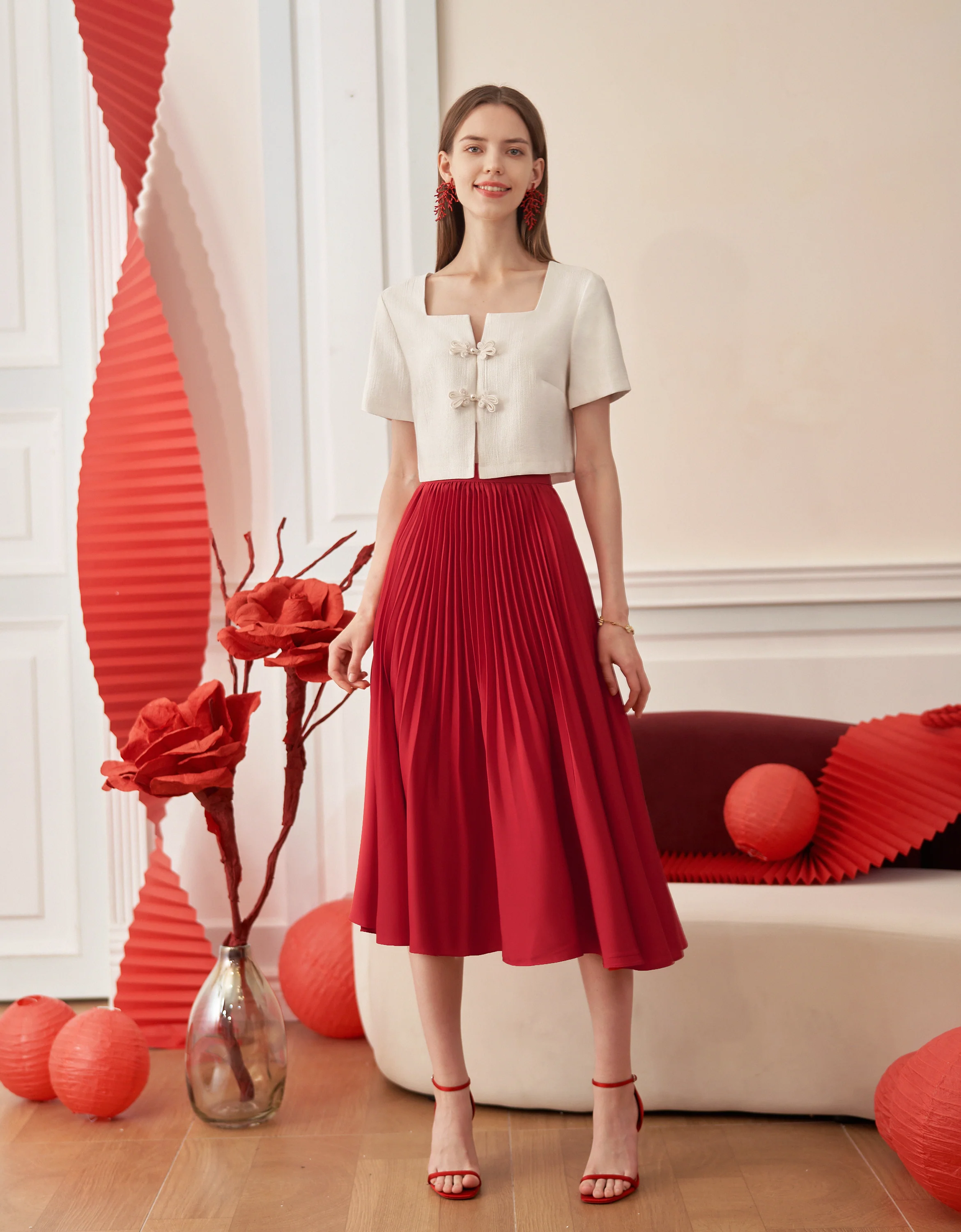 Pleated Midi Fishtail Skirt - Image 32