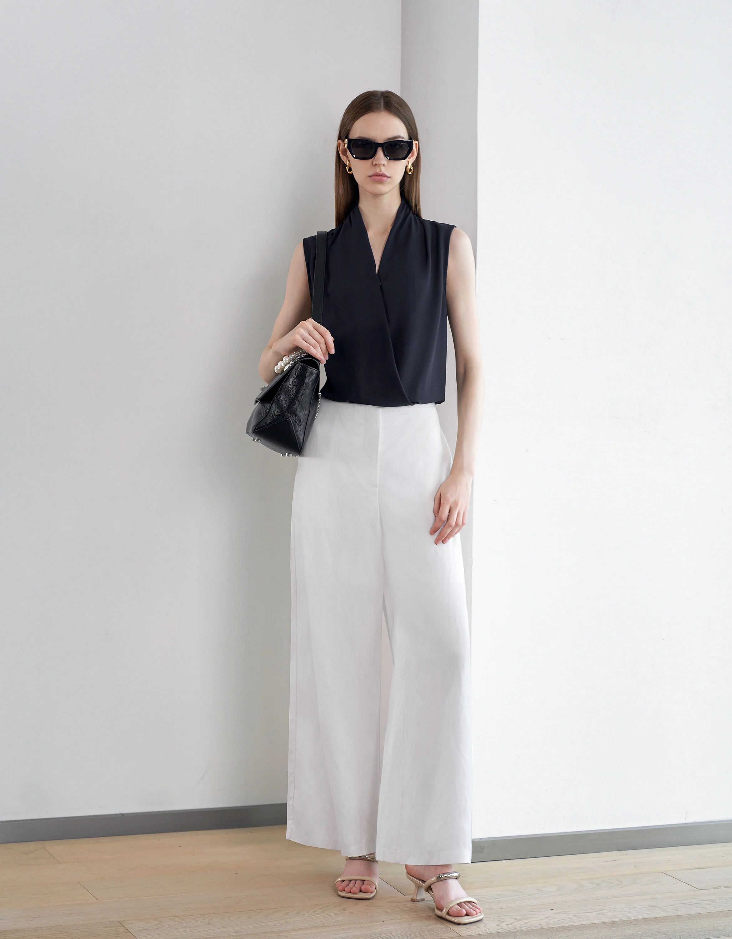 Pleated Shoulders V-neck Top - Image 9