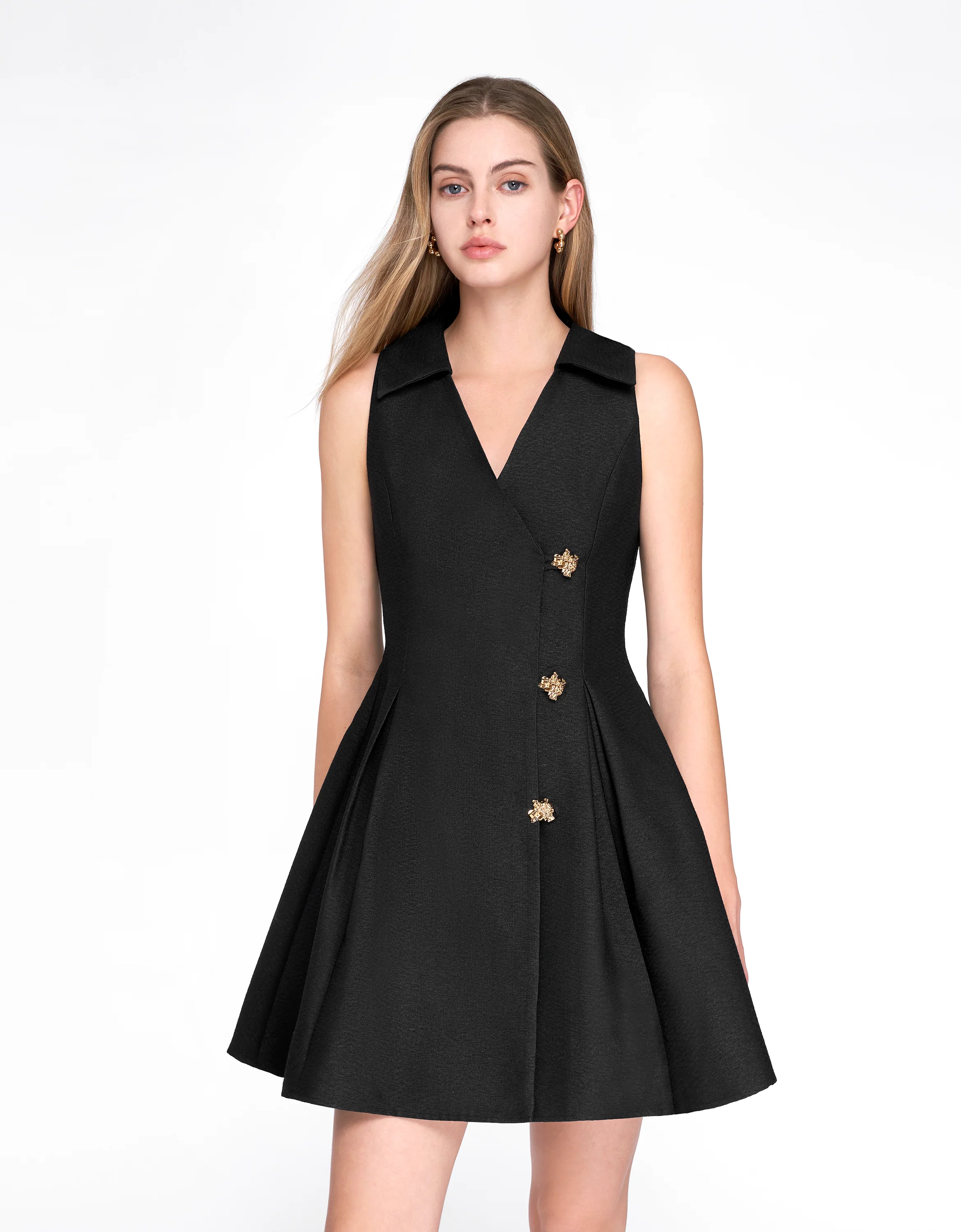 Pleated Skirt V-Neck Dress - Image 4
