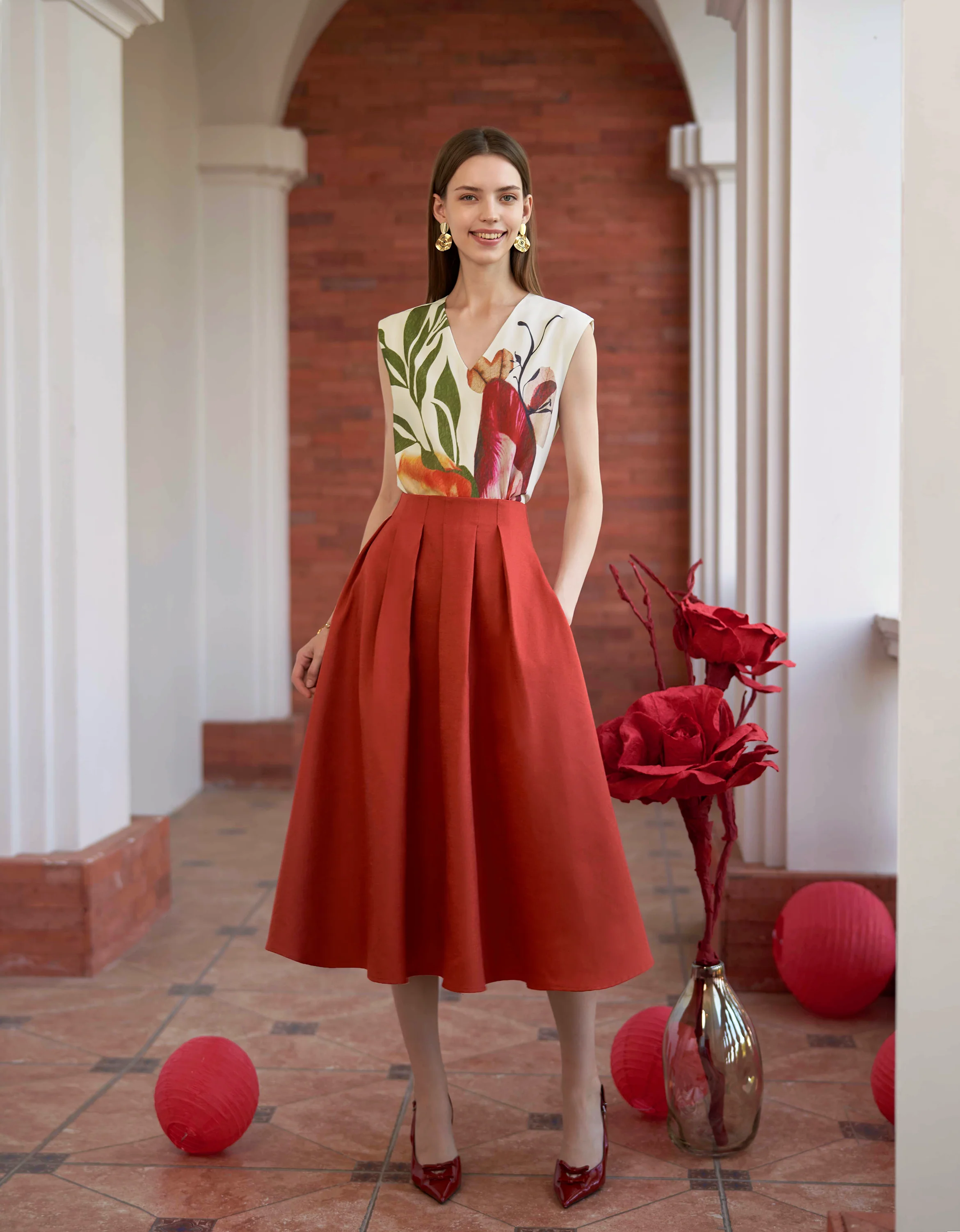 Pleated Waist A-line Skirt - Image 10
