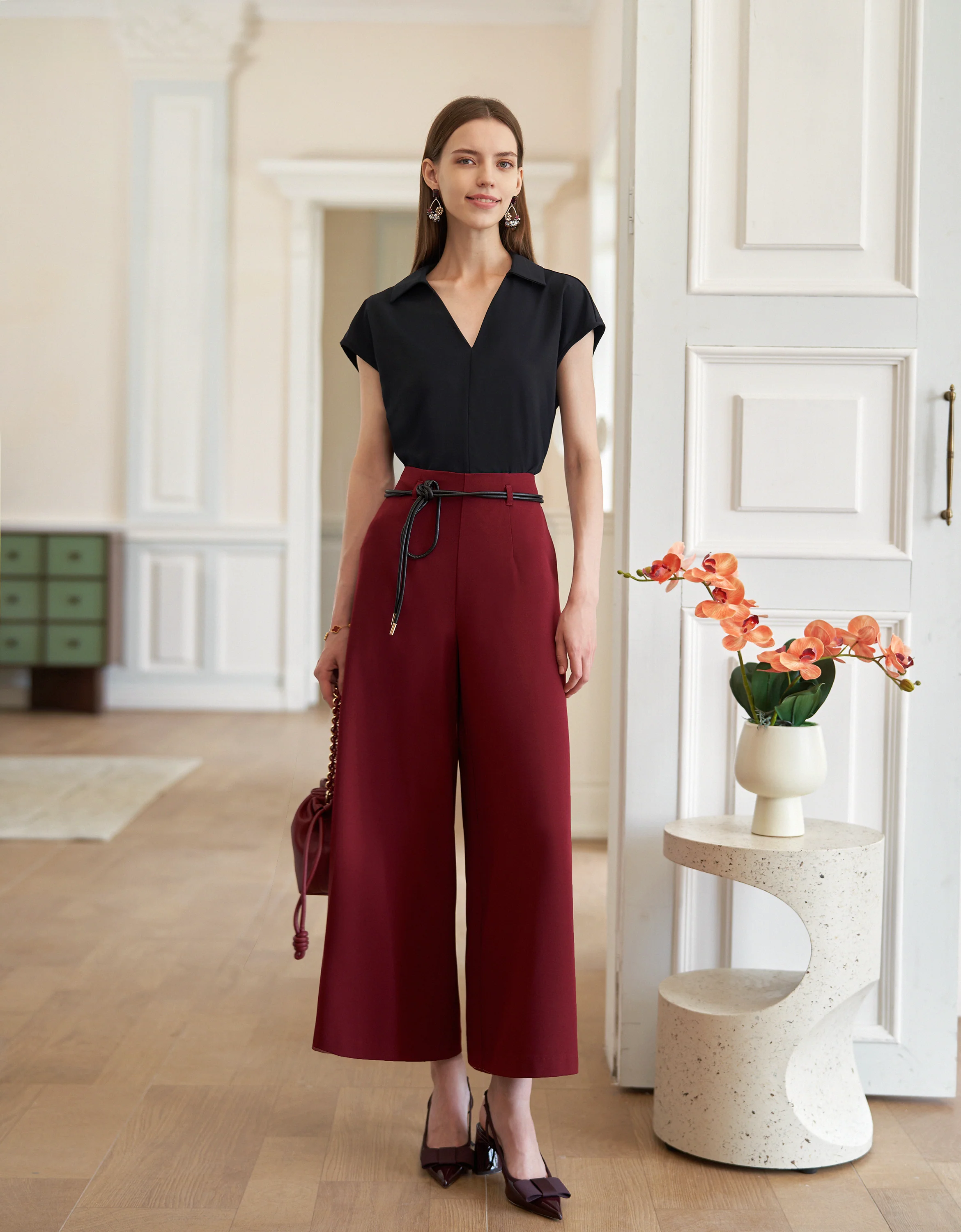 Raglan Sleeves Collared V-neck Top - Image 9