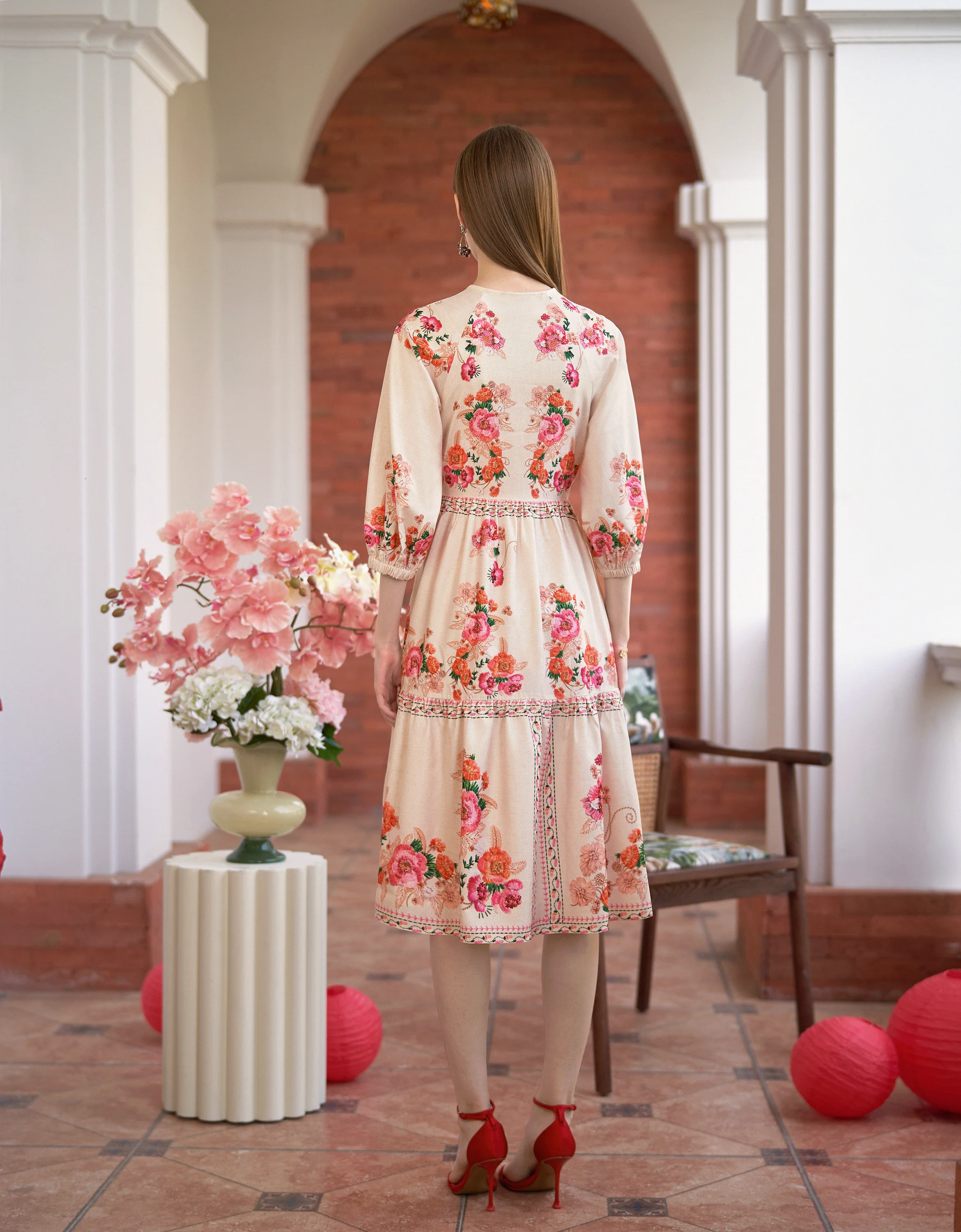 Round Neck Tiered Skirt Floral Print Dress - Image 3