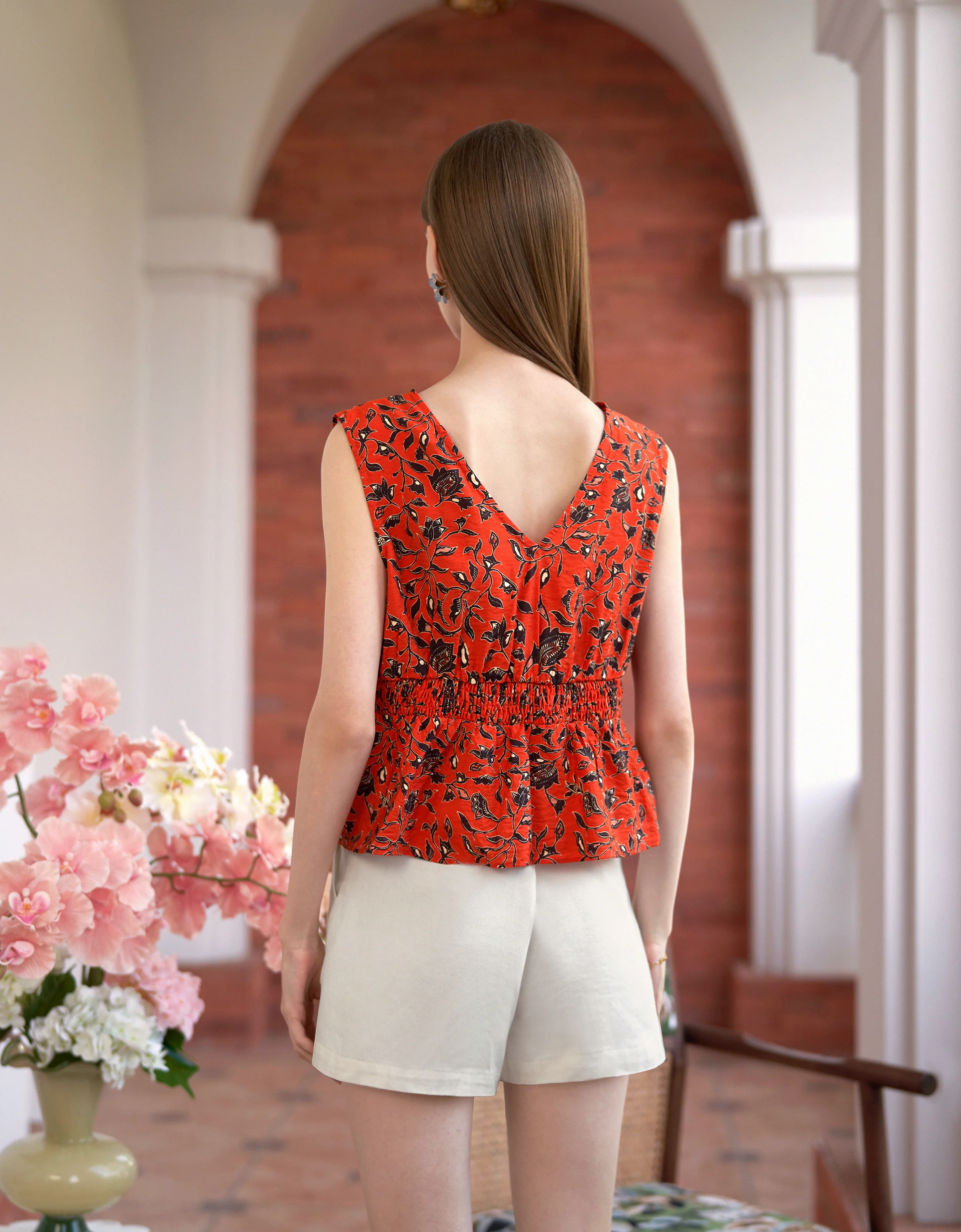Ruffled Detail Elastic Waist Printed Top - Image 3