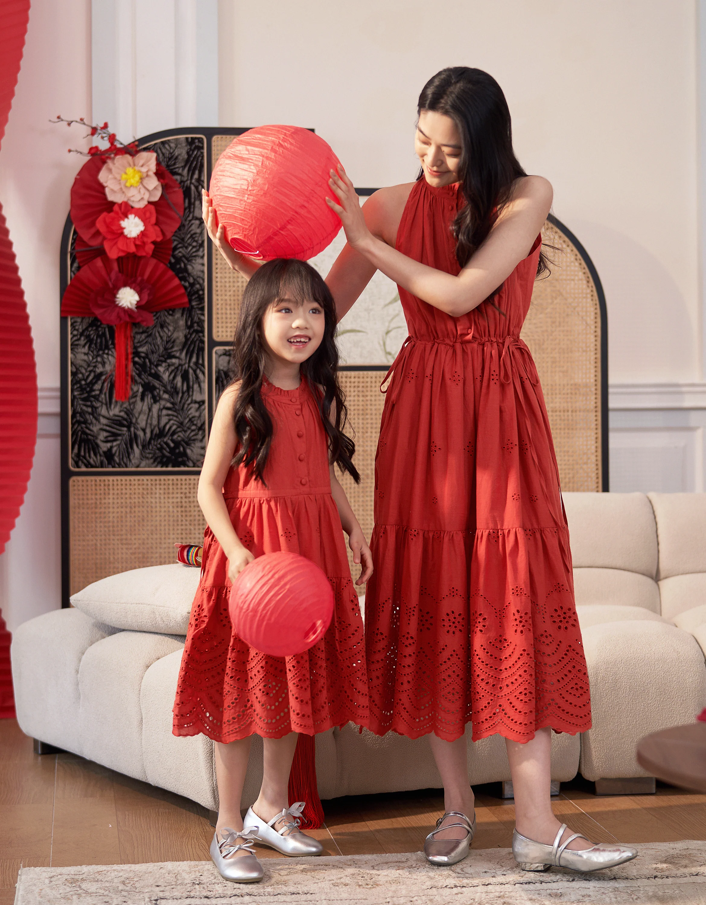 Ruffled Neck Sleeveless Embroidered Dress - Image 10